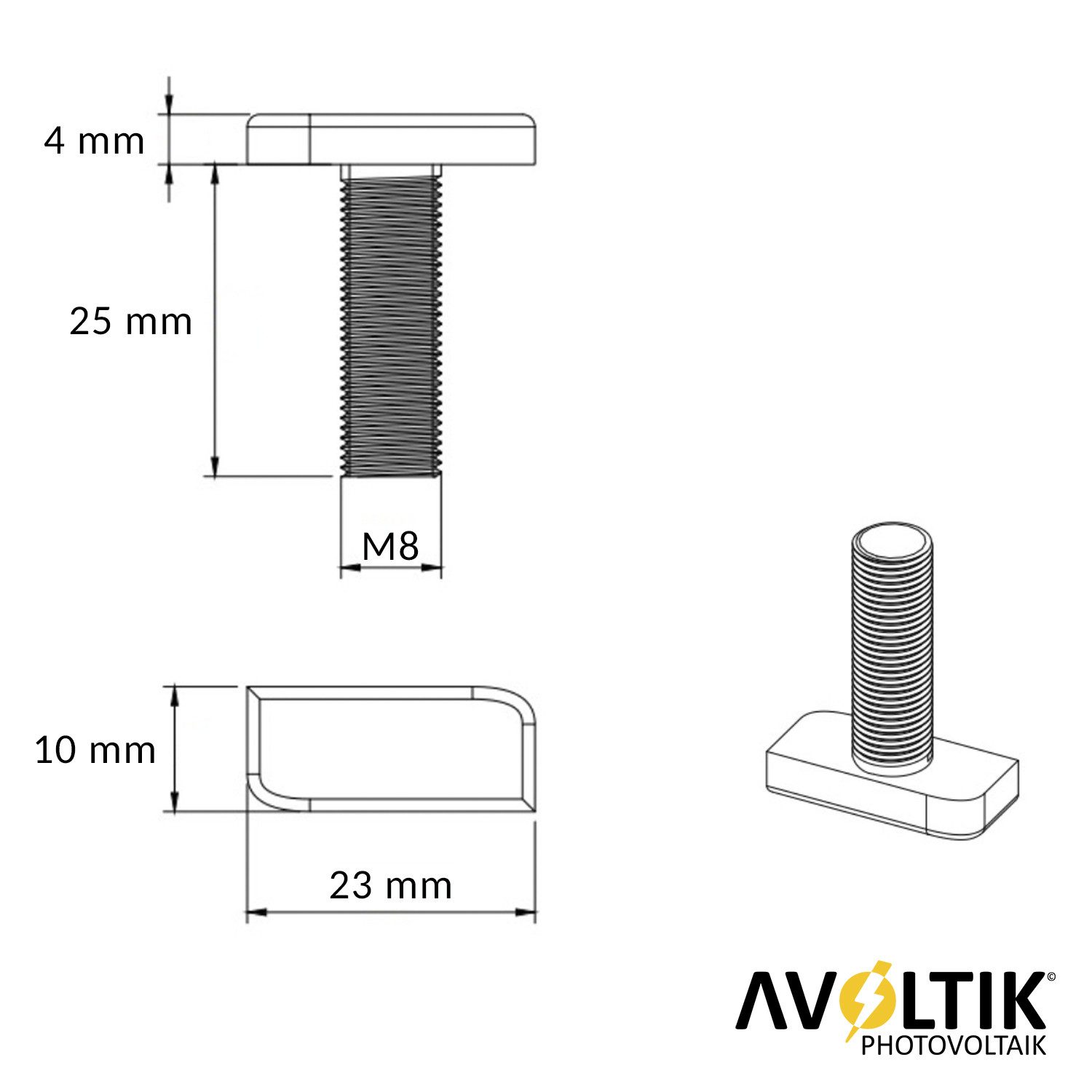 avoltik Solarmodul-Halterung Hammerkopfschrauben M8 I M10 mit Flanschmuttern Edelstahl A2 Solar, (10, 20 oder 50er Set Hammerkopfschrauben mit Flanschmuttern in M8 20mm, M8 25mm, M10 25mm oder M10 30mm, 10-tlg., 10/20/50er Set Hammerkopfschrauben M8/M10 mit Flanschmuttern, Farbe silber)