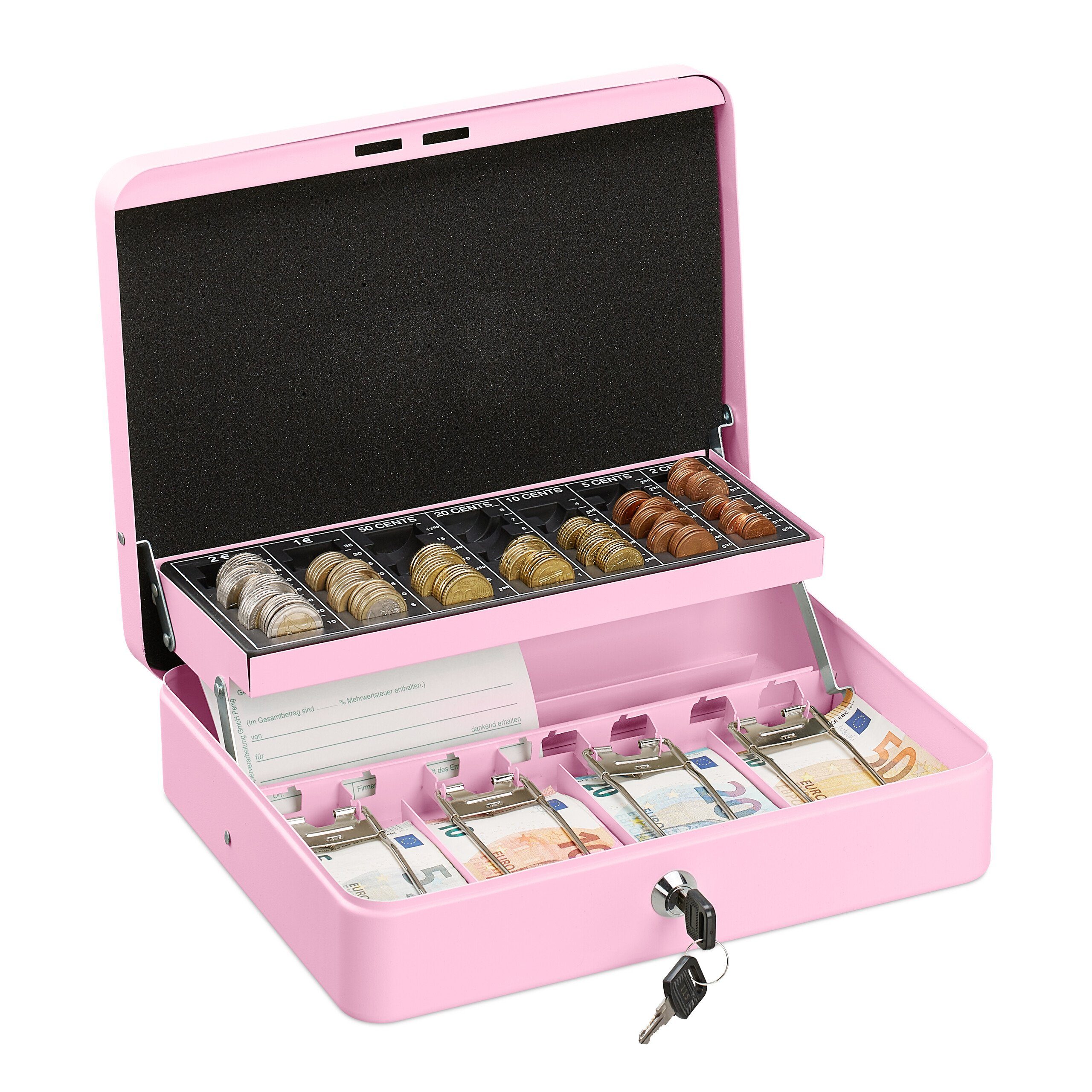relaxdays Geldkassette mit Euro Münzzählbrett, Pink