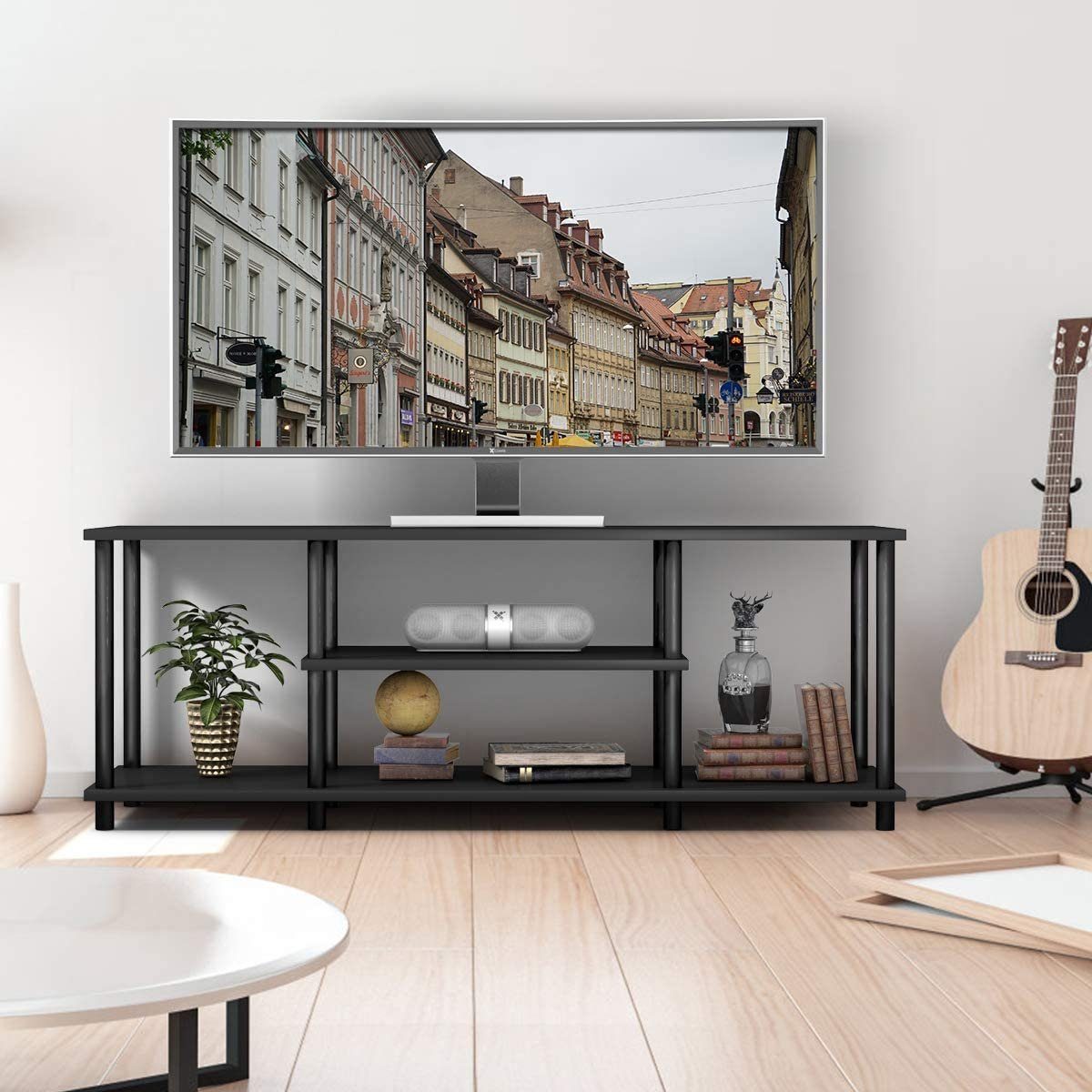 KOMFOTTEU TV-Schrank für Fernsehregal 50 bis Zoll Fernseher schwarz