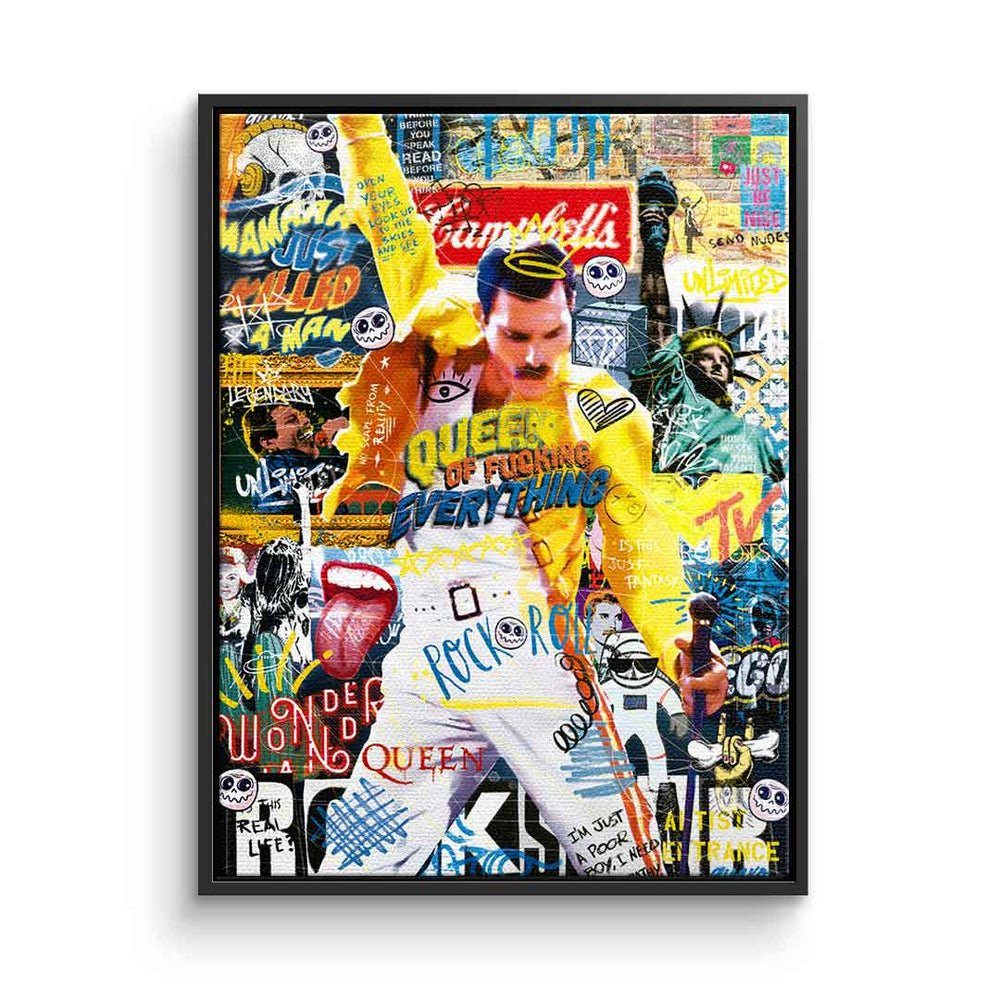DOTCOMCANVAS® Leinwandbild, Leinwandbild Queen Freddie Mercury Pop Art collage DOTCOMCANVAS schwarzer Rahmen