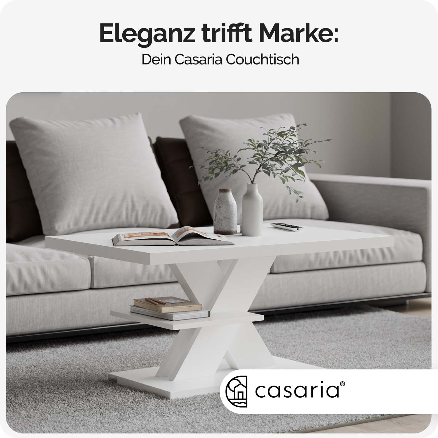 Casaria Couchtisch, Holz 2 Ablagen 90x60cm Modern Eckig Kratzfest Weiß günstig online kaufen