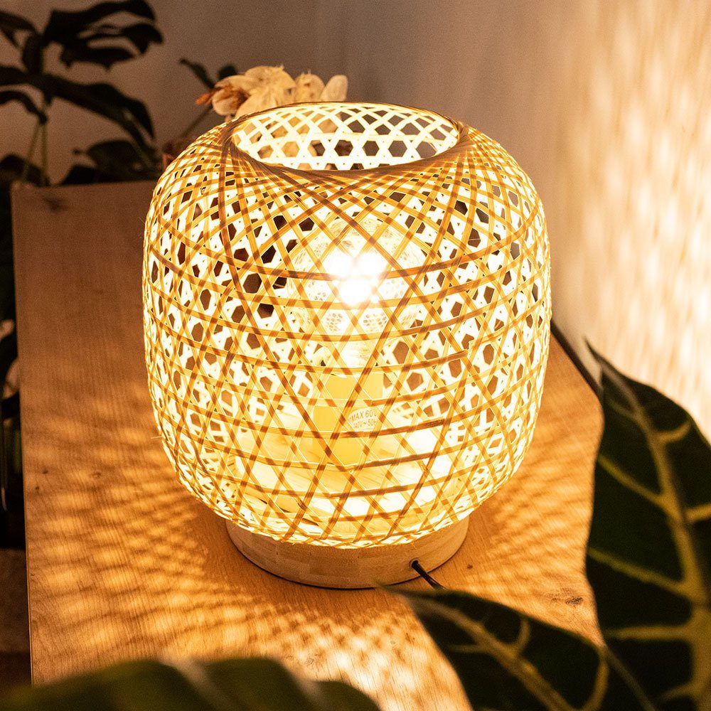 etc-shop LED Tischleuchte, Leuchtmittel inklusive, Warmweiß, Tisch Leuchte  Wohn Zimmer Bambus Geflecht FILAMENT Lampe natur im