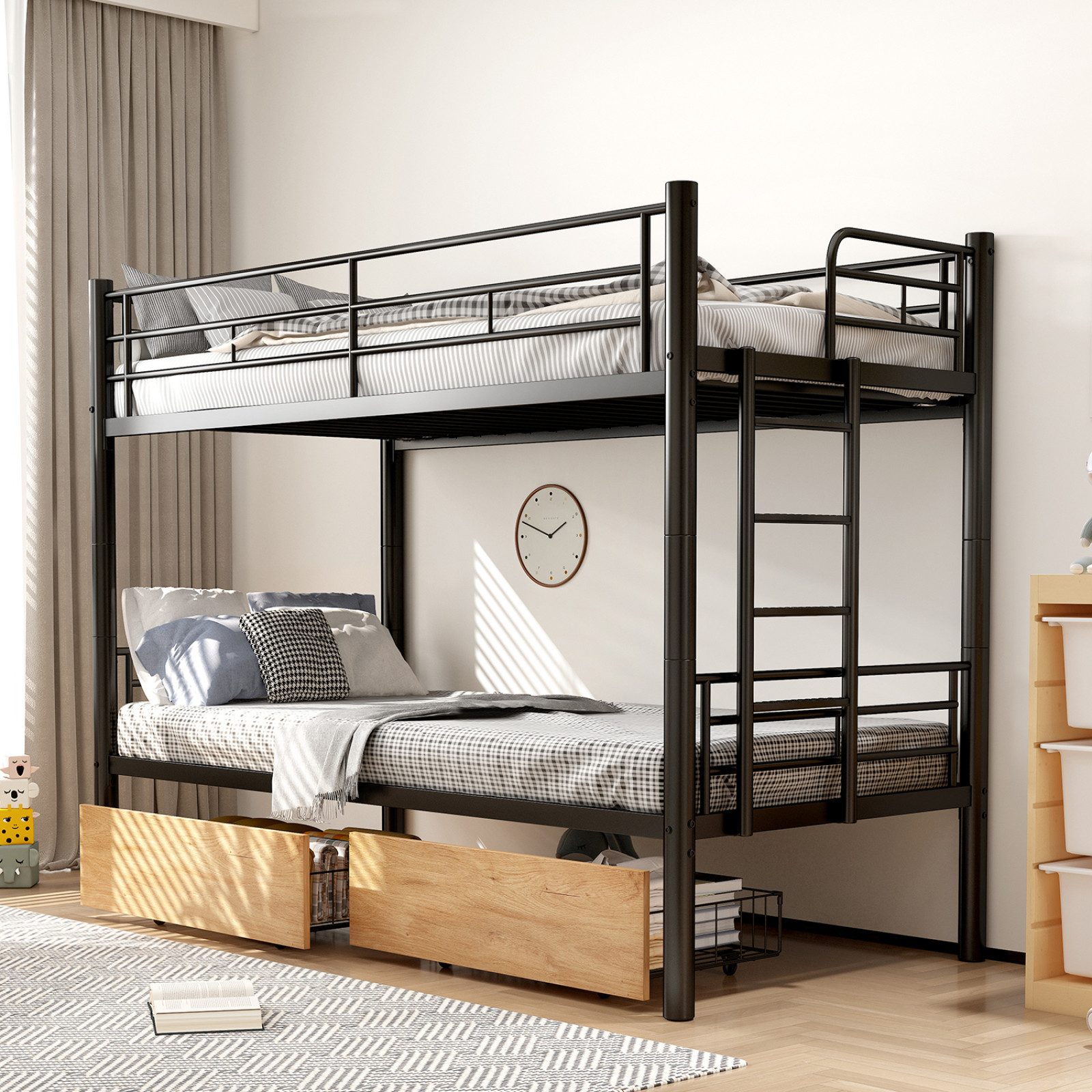 OKWISH Metallbett mit Sicherheitsgeländer (Etagenbett, Kinderbett, günstig online kaufen
