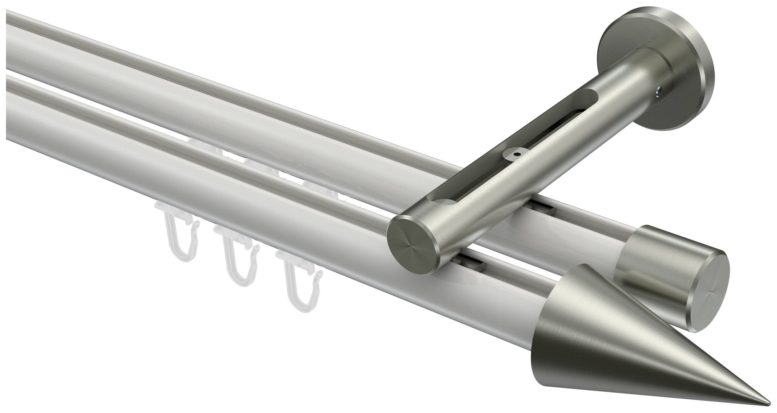 INTERDECO Innenlaufschiene Siteno Savio, Ø 20 mm, 2-läufig, Fixmaß, kürzbar, Wandmontage, Aluminium, Weiß / Edelstahl-Optik / Bicolor
