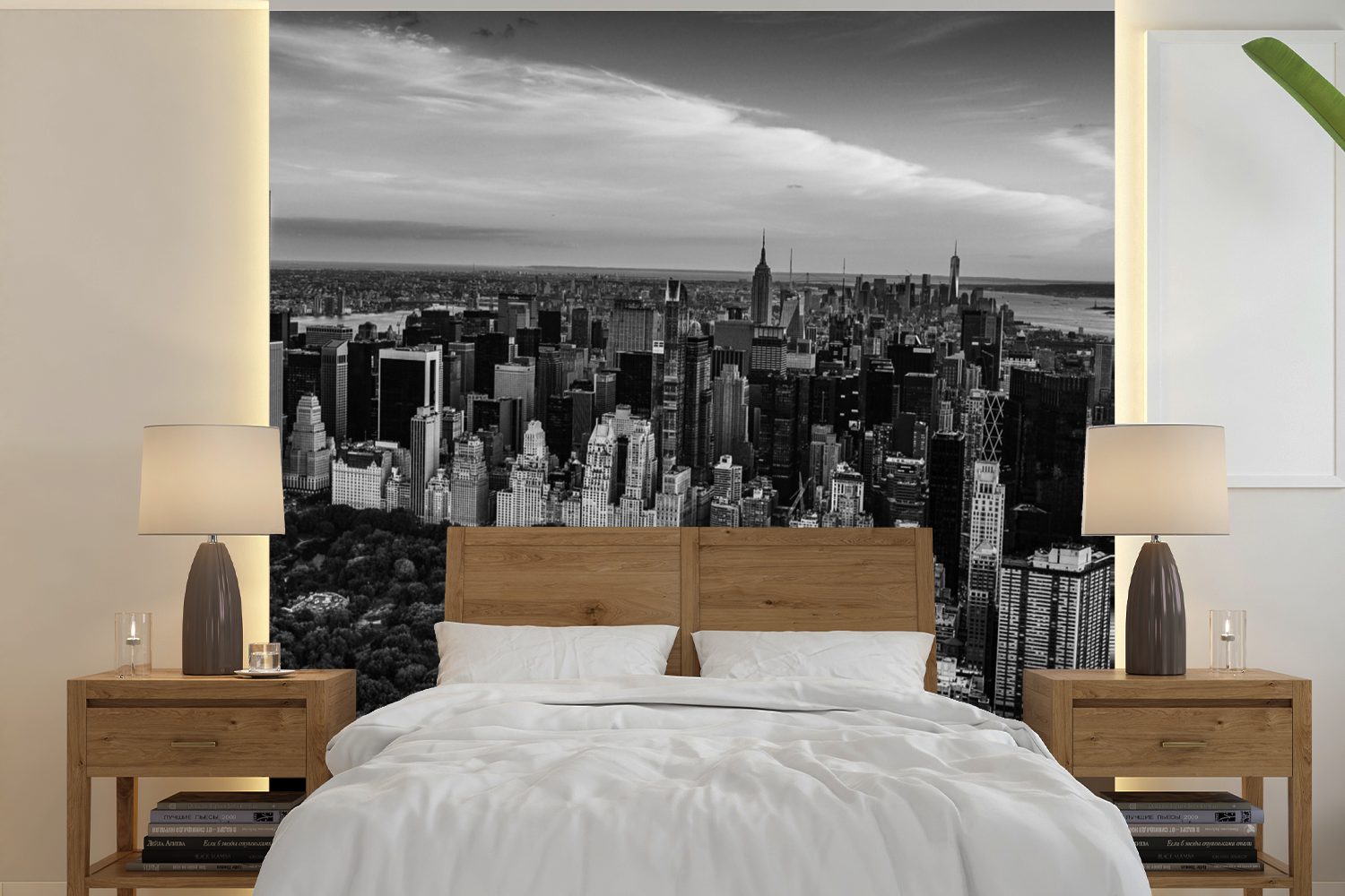 MuchoWow Fototapete Luftaufnahme Central Park, New York - schwarz-weiß, Matt, bedruckt, (5 St), Vinyl Tapete für Wohnzimmer oder Schlafzimmer, Wandtapete