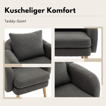SeedWave Sessel Gepolsterter Sitzkomfort Einzelsofa,Einfacher Teddy-Samt-Sessel, Extra dickes Kissen Sessel, Freizeit Massivholz Bein Stuhl