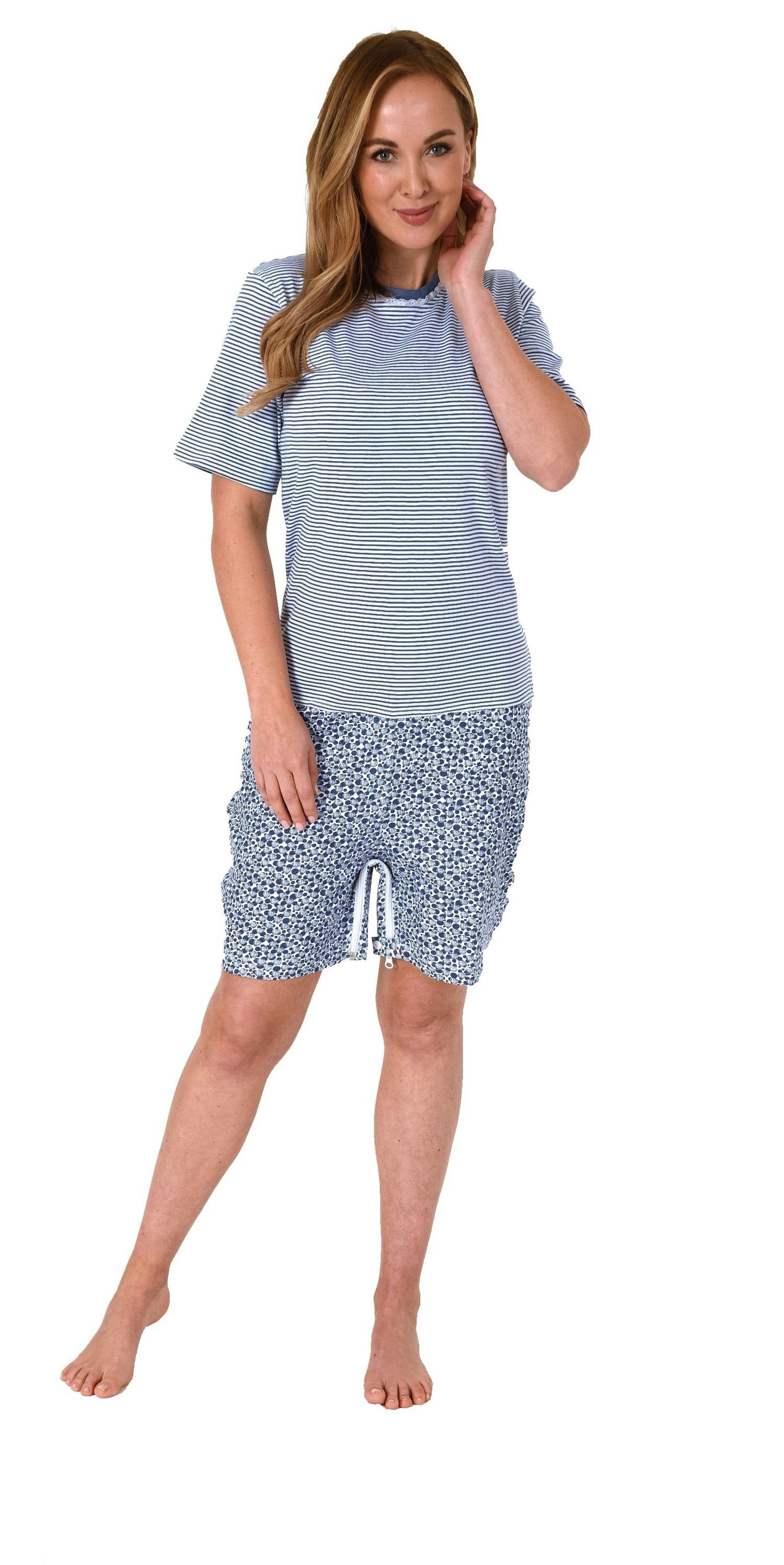 Normann Care Pyjama Damen Pflegeoverall kurzarm mit Reissverschluss am Rücken und am Bein