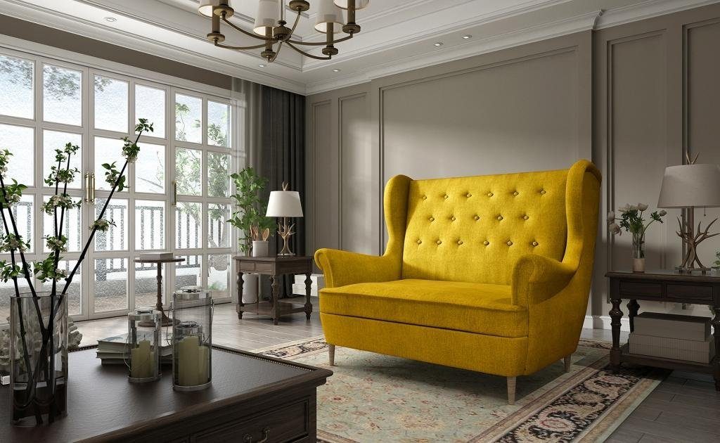 JVmoebel Sofa Moderner Blauer Chesterfield Zweisitzer Luxus Polster Couch Neu, Made in Europe Gelb