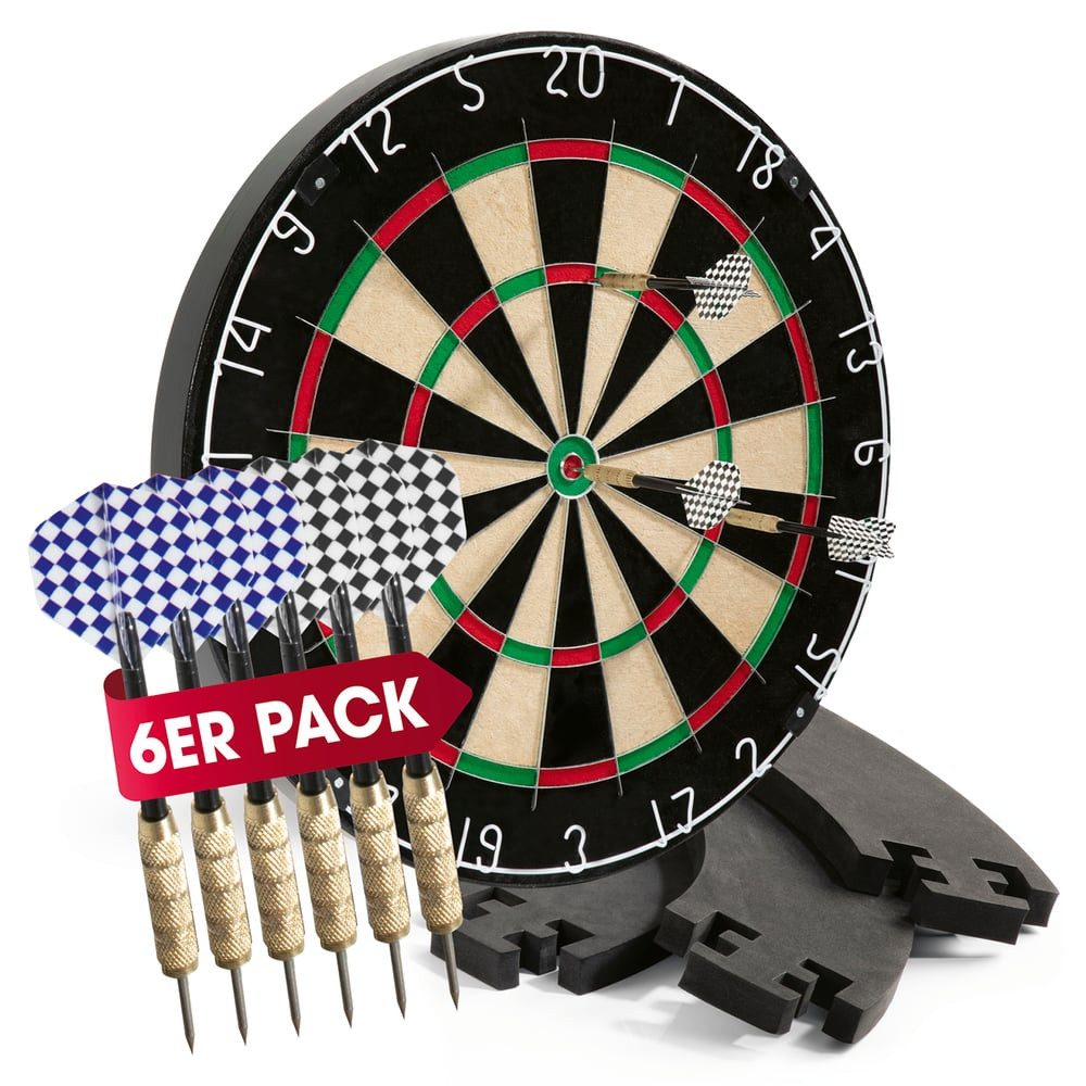 #DoYourDart Dartscheibe #DoYourDart Dartscheibe, 6 Dartpfeile – Steeldart inkl. Flight, Dart Komplett-Set, Sisal Dartscheibe mit Dart-Surround
