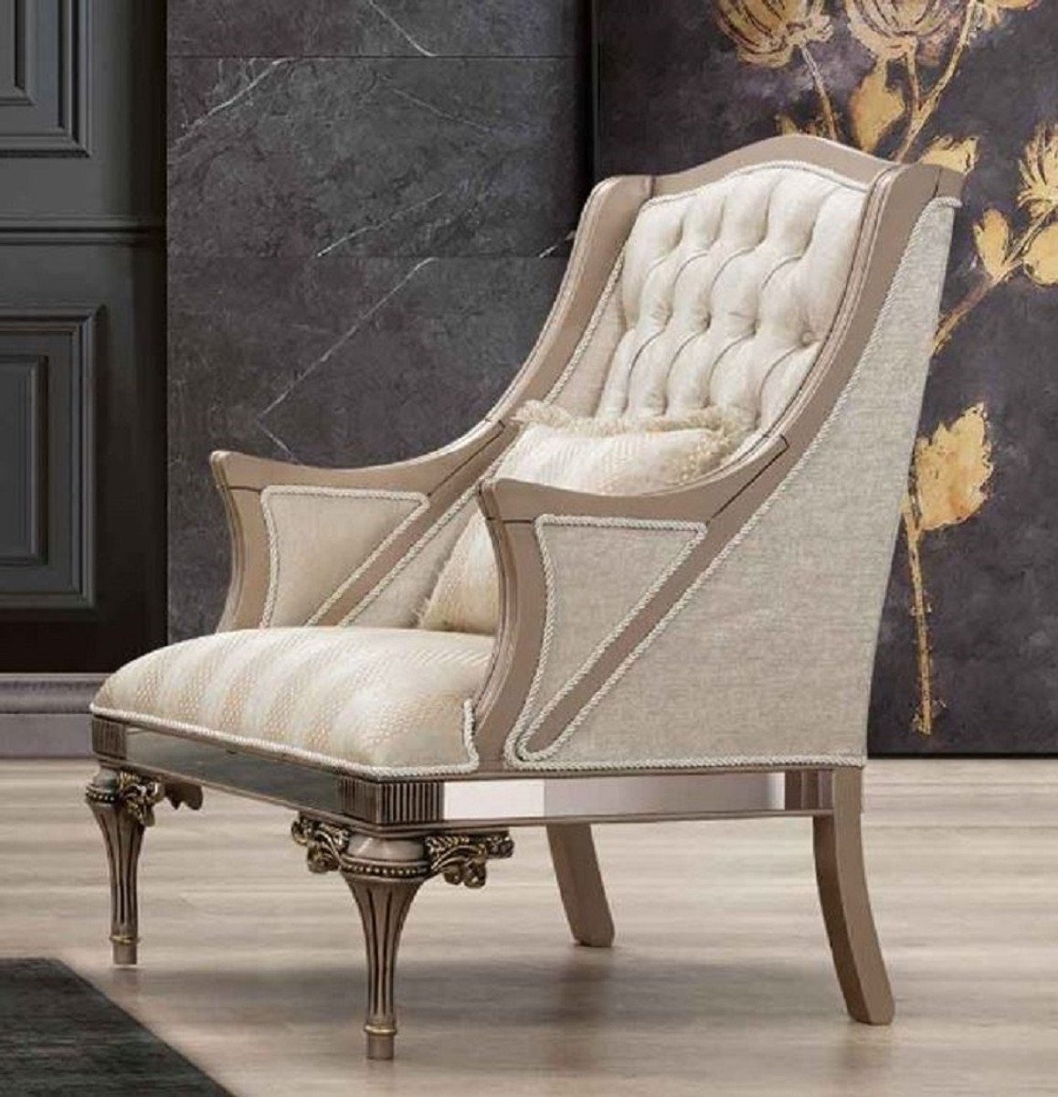 Casa Padrino Sessel Luxus Barock Sessel - Handgefertigter Wohnzimmer Sessel im Barockstil - Barock Wohnzimmer & Hotel Möbel - Edel & Prunkvoll