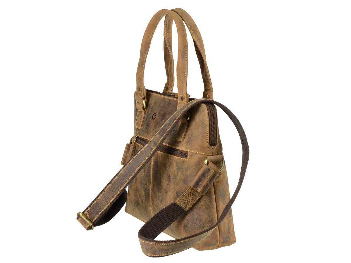Greenburry Umhängetasche "Vintage" Leder, Schultertasche, Handtasche, antikbraun, Tragegriffe, Schultergurt