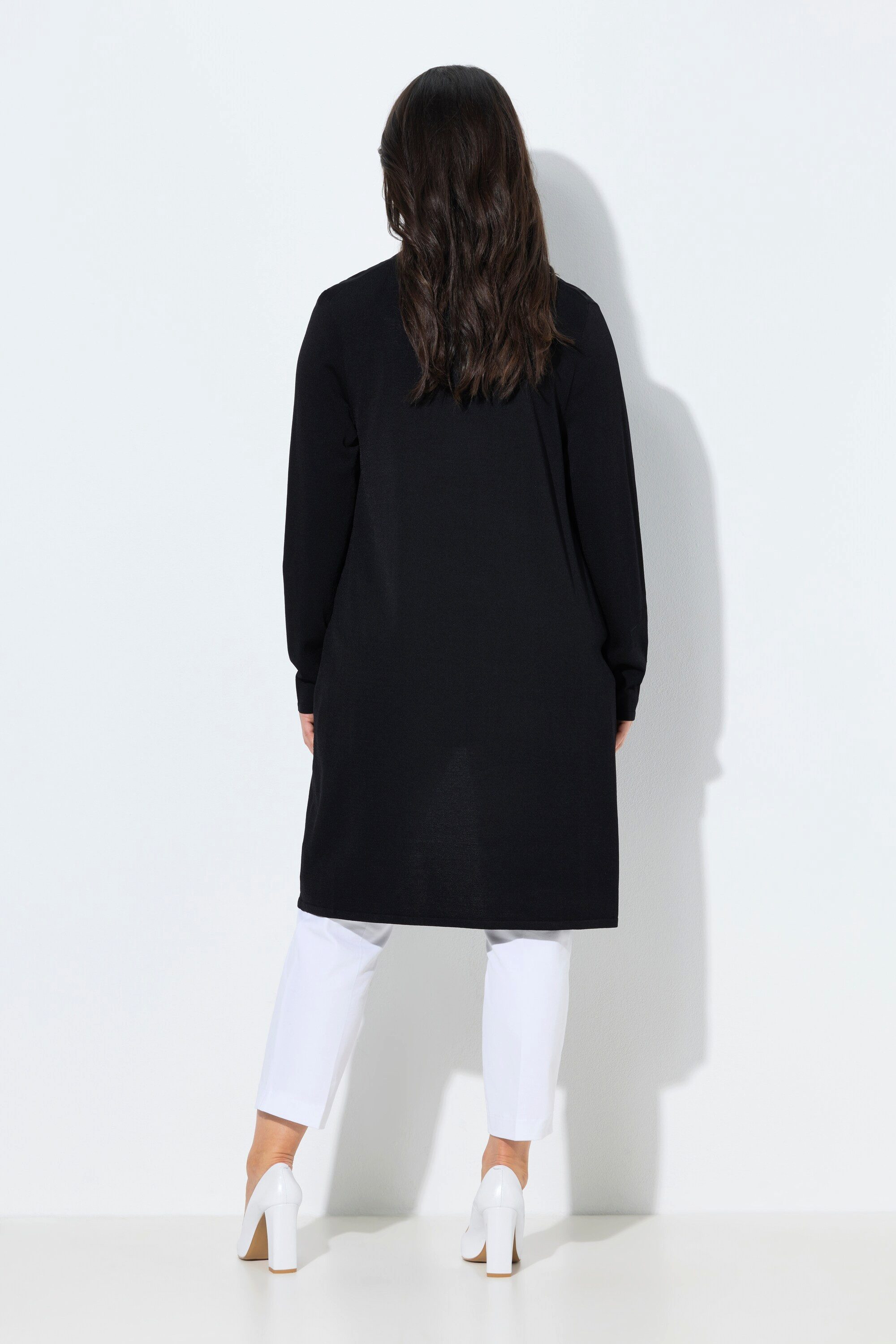 Ulla Popken Langjacke Long-Strickjacke Stehkragen offene Form Langarm