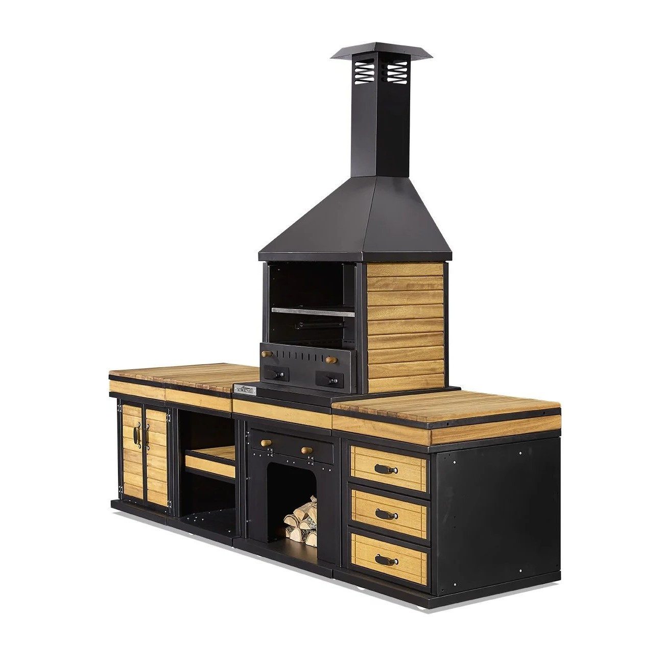 Xlmoebel Outdoor-Küche XLMOEBEL Grillküche aus Holz und Edelstahl, robust, Made in Europa