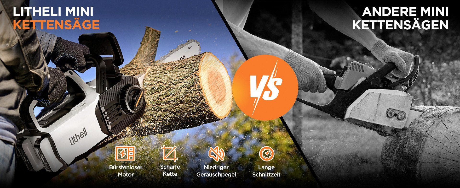 LITHELI Akku-Kettensäge Litheli Akku-Kettensäge 20, 20 V, 2 Ah, Li-Ionen