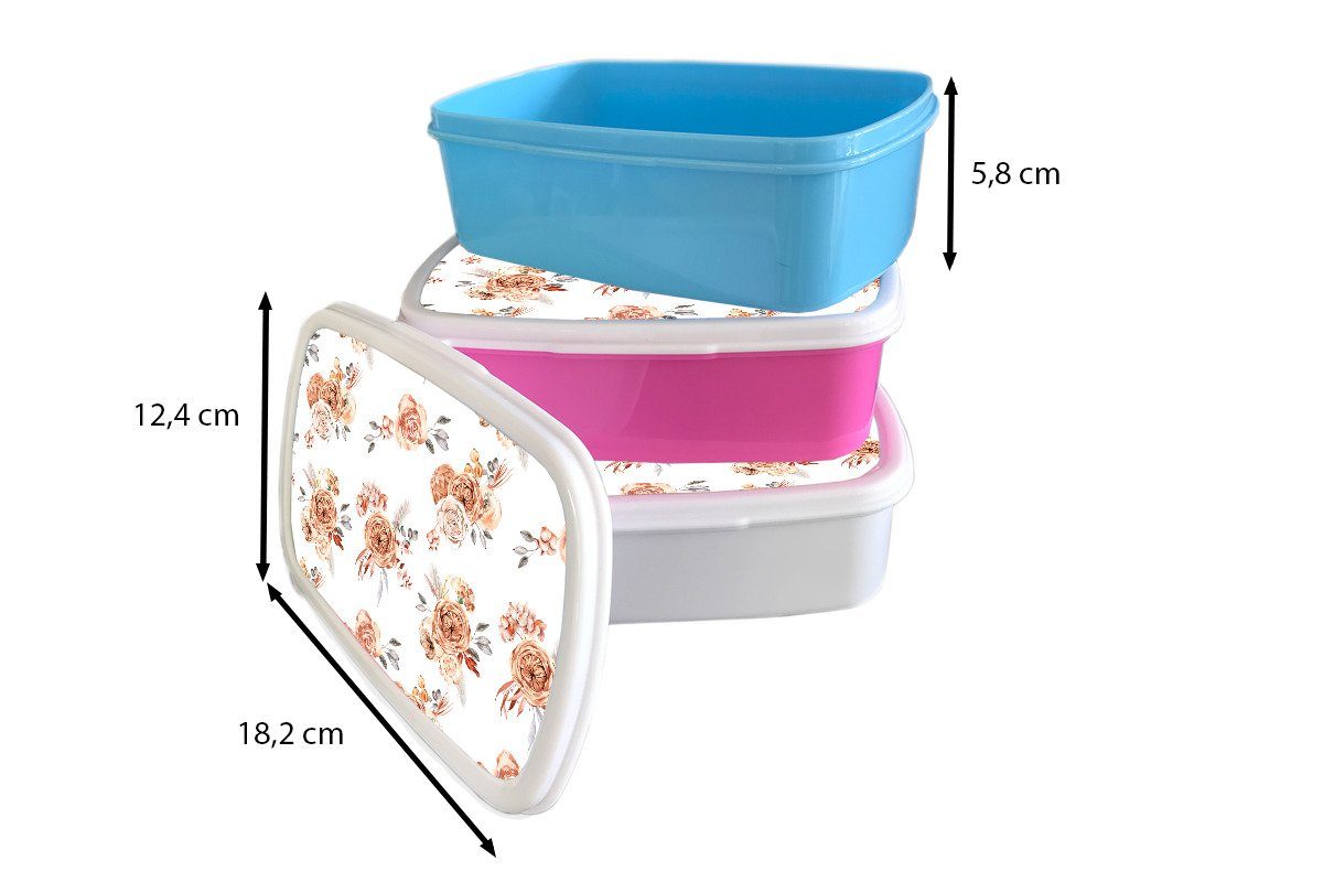 weiß Brotbox für Rosen Erwachsene, Jungs Bohème MuchoWow Mädchen und - - Braun, (2-tlg), für und Kinder Kunststoff, Lunchbox Brotdose,