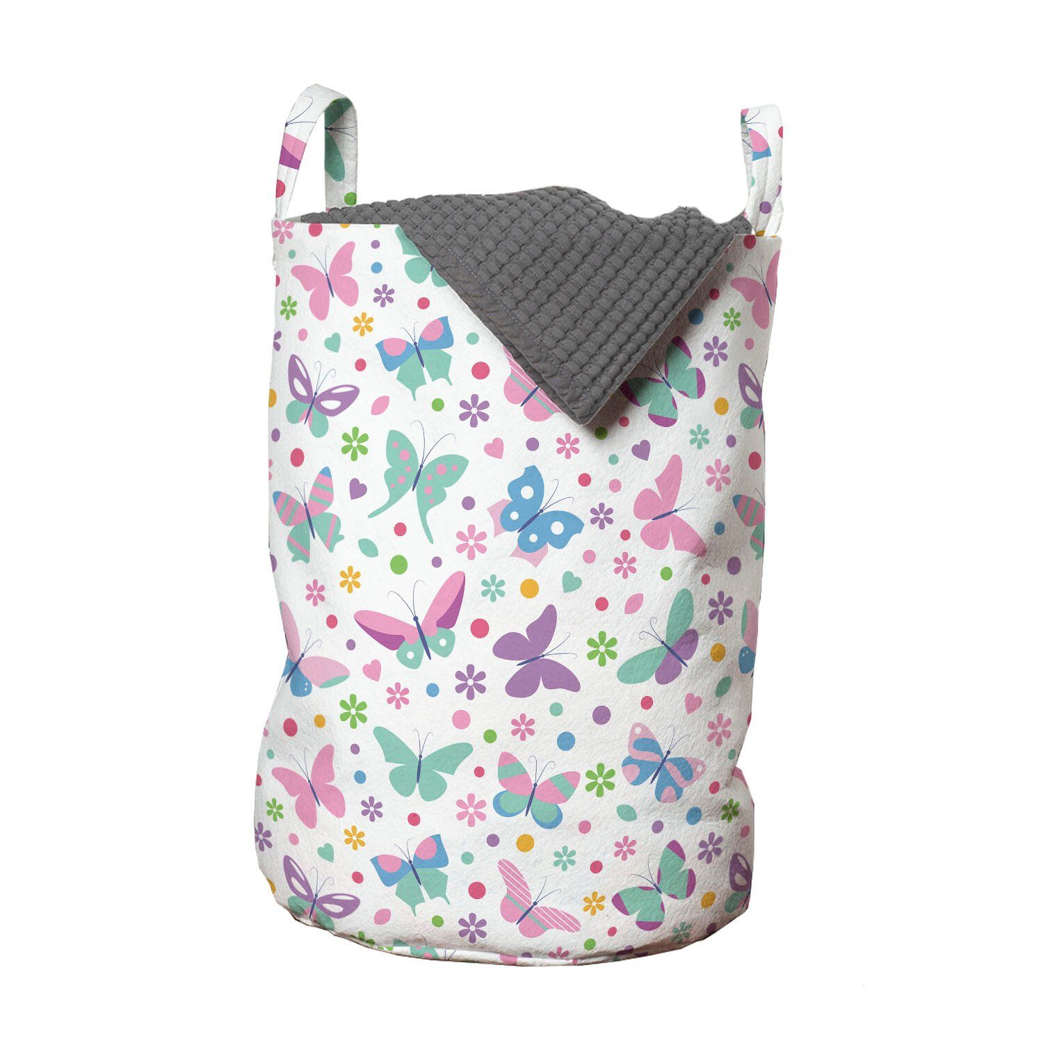 Abakuhaus Wäschesäckchen Wäschekorb mit Griffen Kordelzugverschluss für Waschsalons, Babydusche Schmetterlinge Herzen Dots | Wäschesäcke