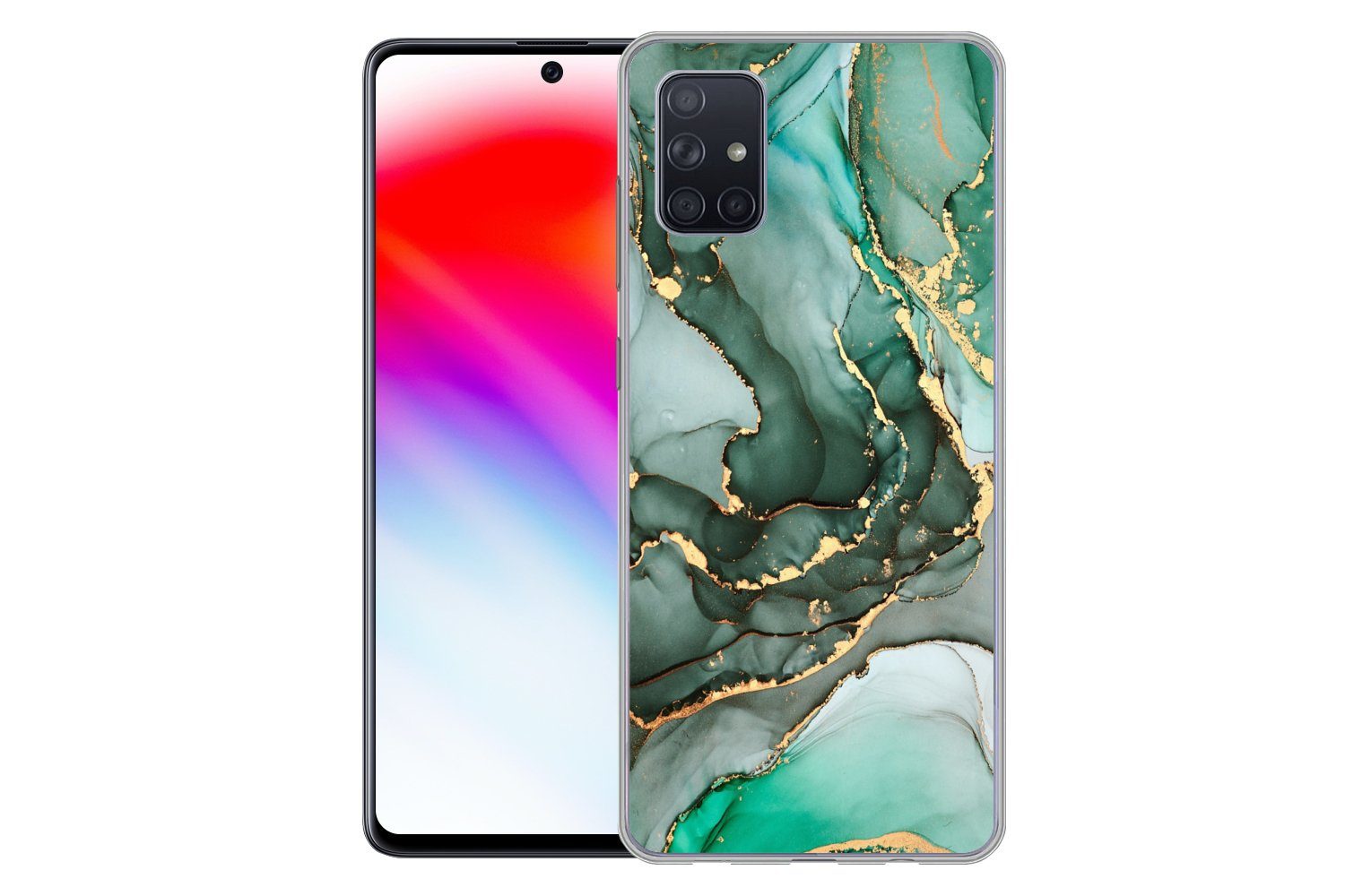 MuchoWow Handyhülle für Samsung Galaxy A71 Gold - Marmor - Grün - Luxus - Marmoroptik - Gr, Phone Case, Silikon, Schutzhülle Dünn