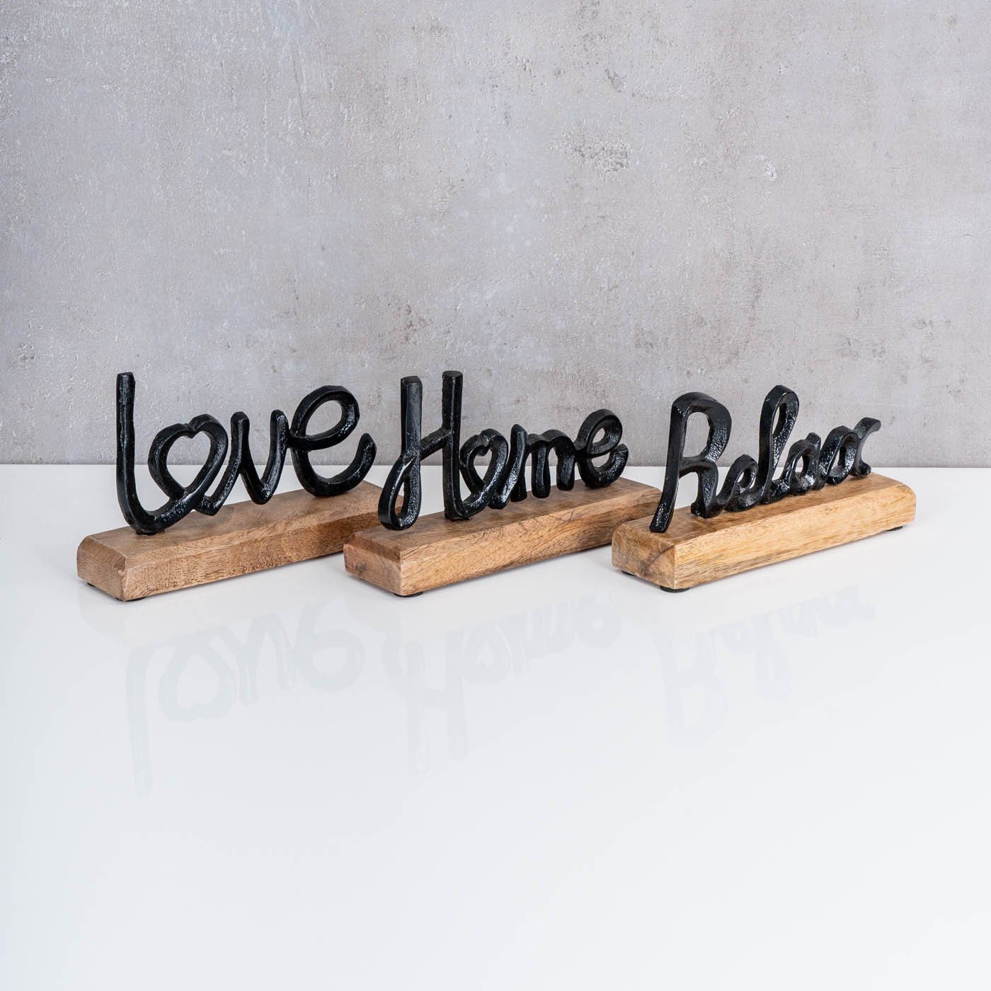 Home Holz 3er Mango Metall Schriftzug Relax Levandeo® Love Schwarz Set Deko-Schriftzug,