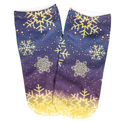 cosey Sneakersocken 1 Paar Sneaker-Weihnachts-Socken – Einheits-Größe 33-40 Schneekristalle