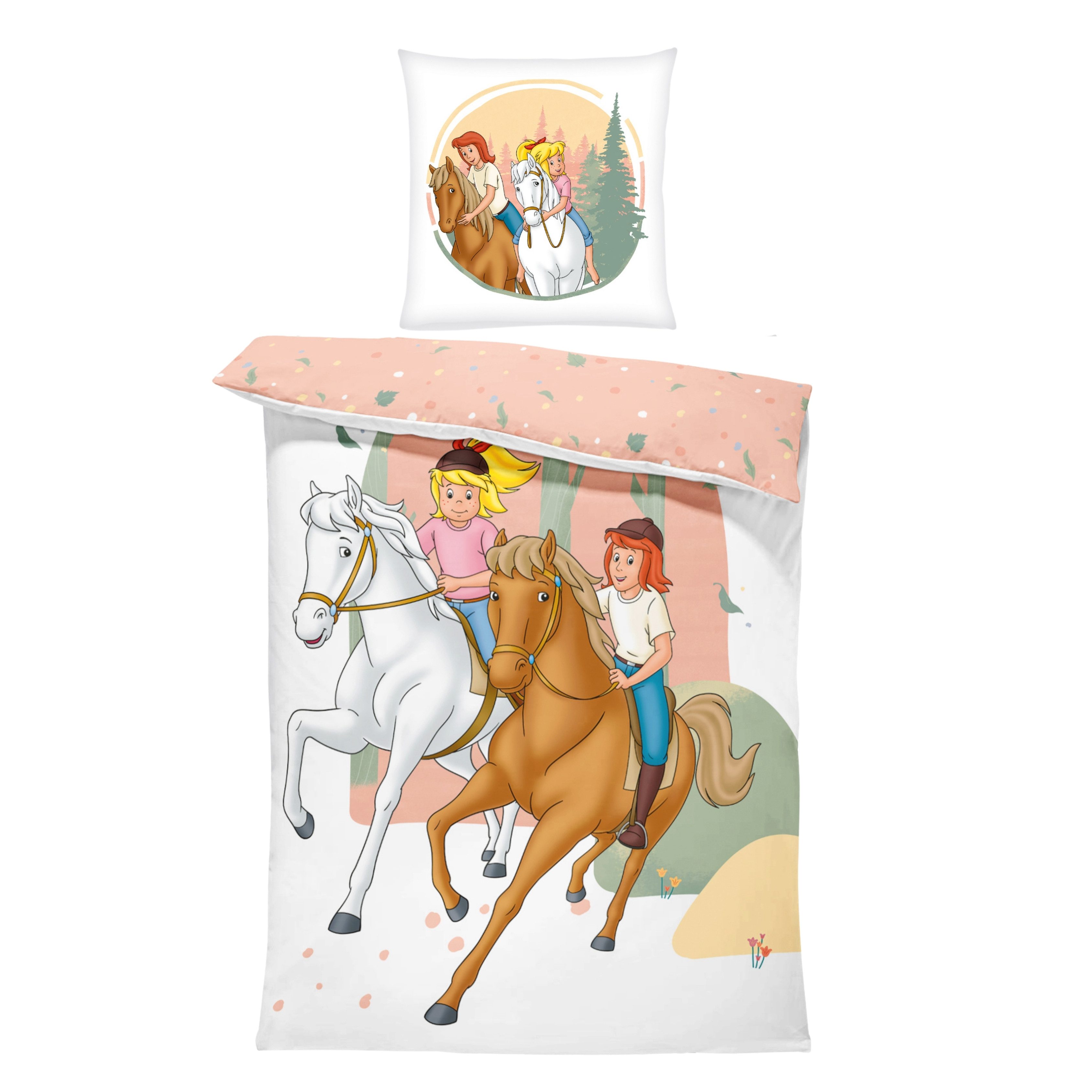 MTOnlinehandel Bettwäsche Bibi & Tina 135x200 cm mit Pferden, Mikrofaser, 2 teilig, Kinderbettwäsche mit Wendedesign für Mädchen
