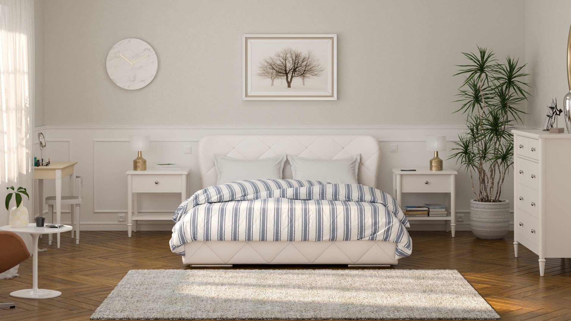 Siblo Bett Polsterbett Monako 200x160 cm mit Bettzeugbehälter - Doppelbett - Doppelbetten - hoher Schlafkomfort - Holzrahmen Weiß
