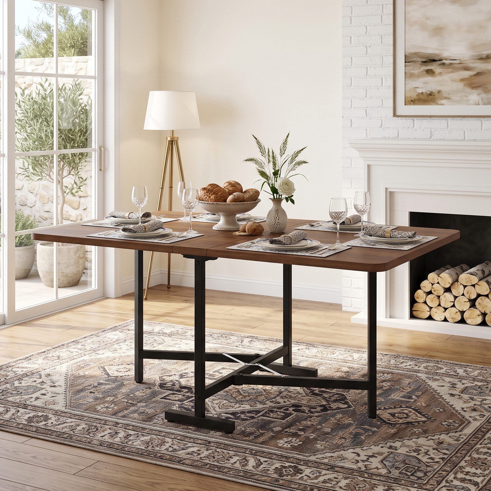 BBWL Esstisch Ausziehbarer Klapptisch in natürlicher Holzoptik 120 x 80 cm (faltbar und platzsparend moderner minimalistischer Stil mit hochfester Legierungsstü – Bild 4 von 5