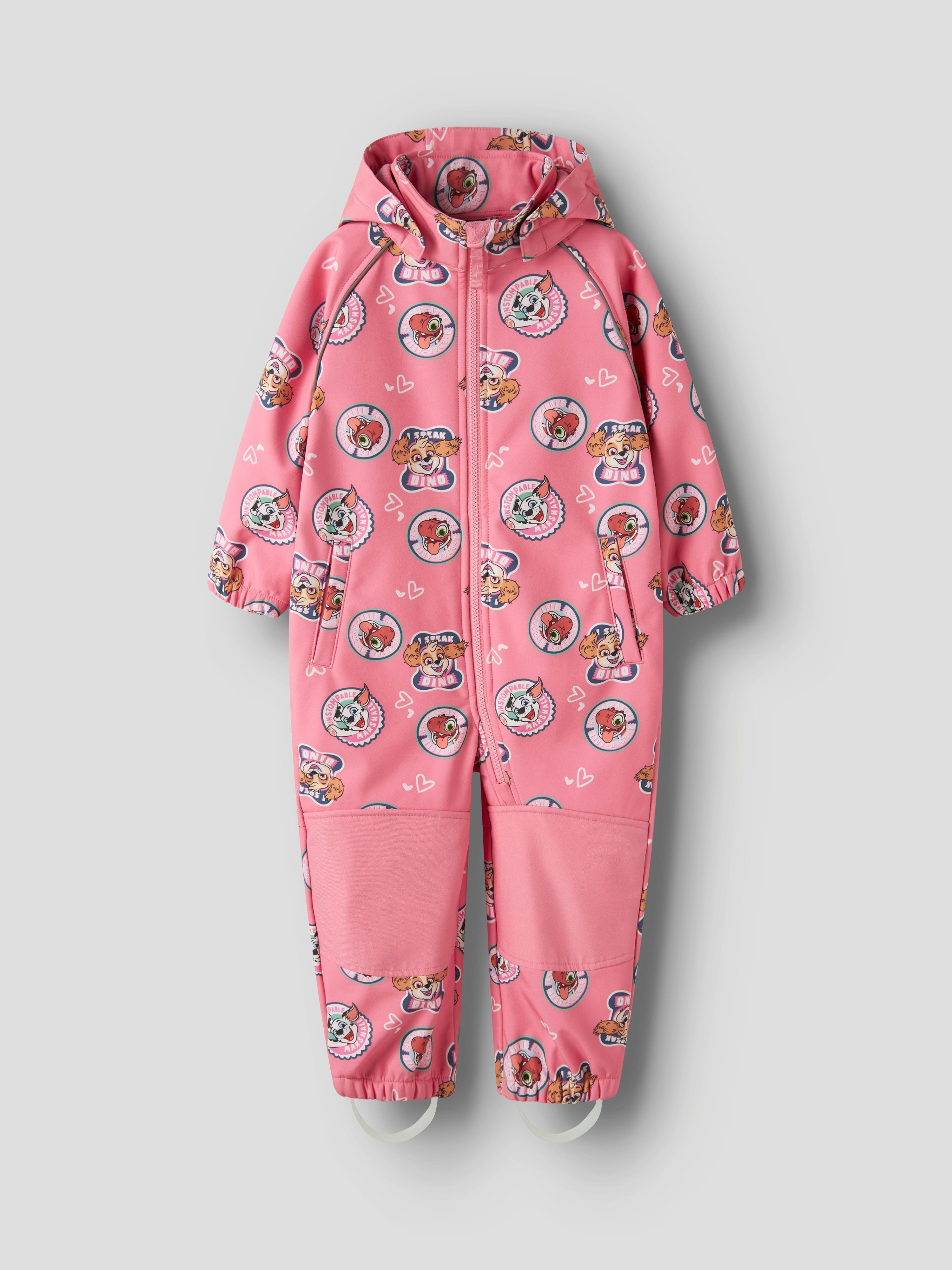 Name It Softshelloverall NMFALFA08 PAW SOFTSHELL SUIT NOOS CPLGM Materialmix mit abnehmbarer Kapuze und reflektierenden Details.