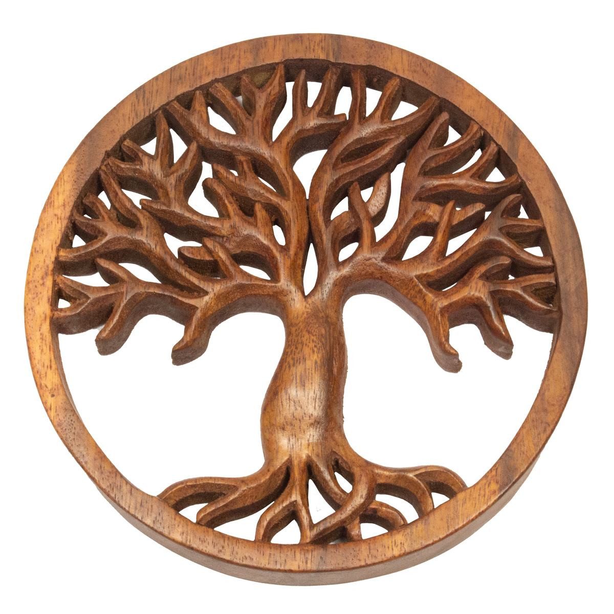 Oriental Galerie Holzbild Mandala Lebensbaum Wandbild Holz Braun 20 cm, Lebensbaum (1 St), Dekoration zum aufhängen, Schnitzerei, Tree of life