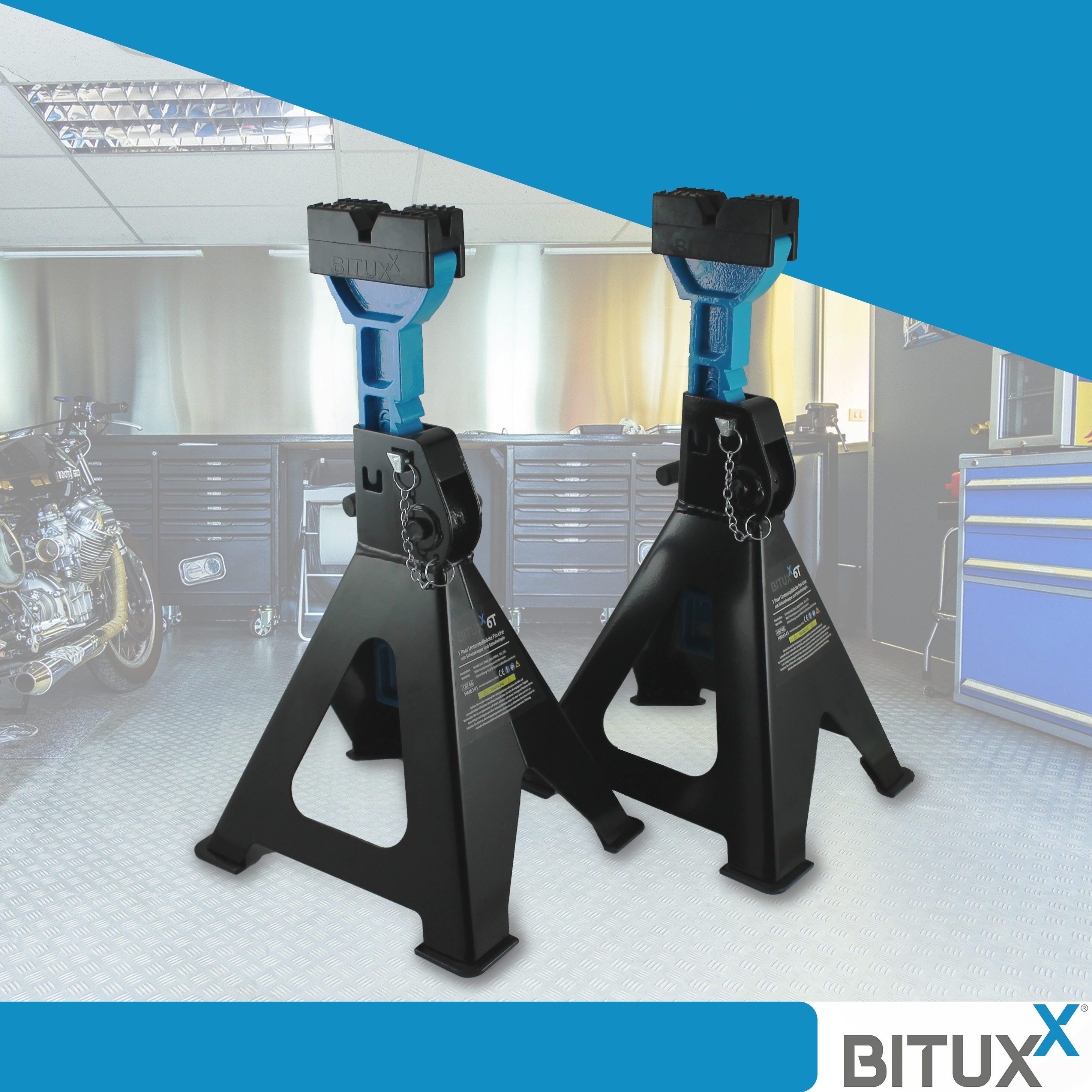 Bituxx Unterstellbock Pro Line 1 Paar 6000 kg mit Schutzkappe & Sicherheitspin, 6000 kg max. Belastbarkeit, (2er Set, 2-St., MS-18746), Tragkraft 6000kg – Bild 2 von 5