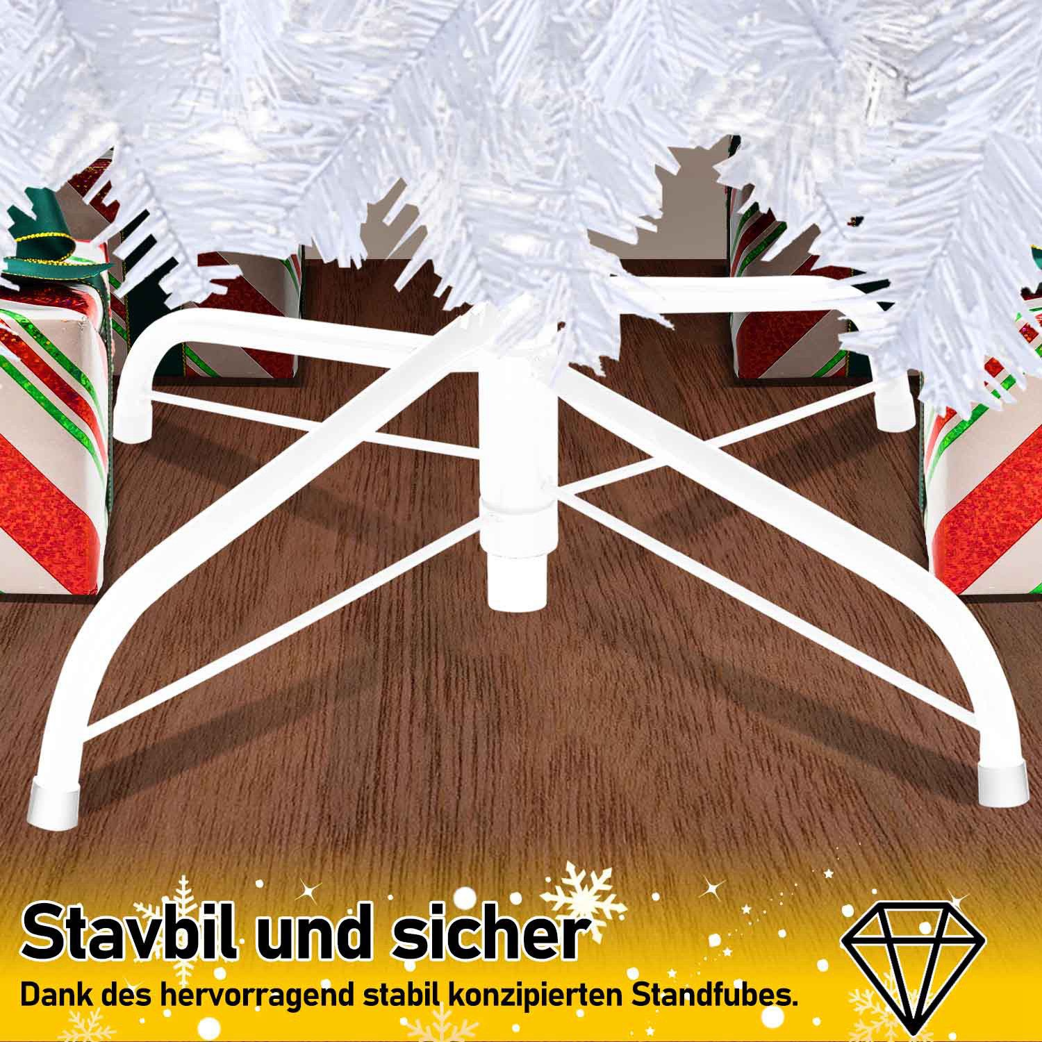 Clanmacy Künstlicher Weihnachtsbaum Christbaum mit Ständer, Schwer Entflammbar PVC Tannenbaum Grün/Weiß, Chinesische Tanne, DIY passende Dekoration – Bild 5 von 5