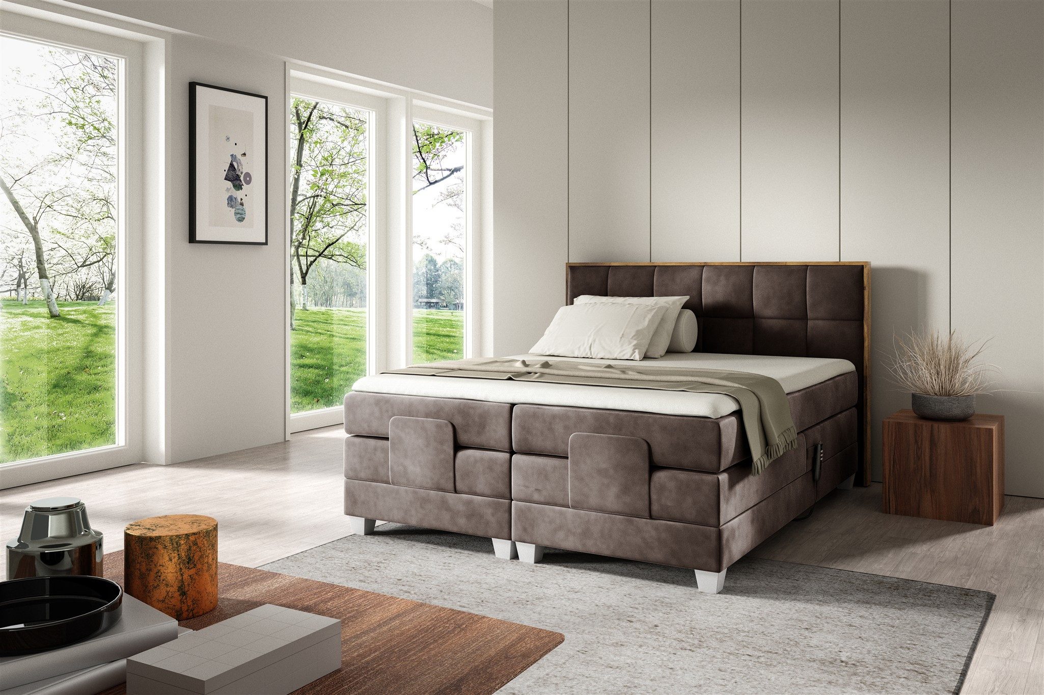 Fun Möbel Boxspringbett Schlafzimmerbett HENRY Elektrisch in Stoff Fresh (mit Bonell- und Taschenfederkernmatratze), Fuß- und Kopfteil elektrisch verstellbar