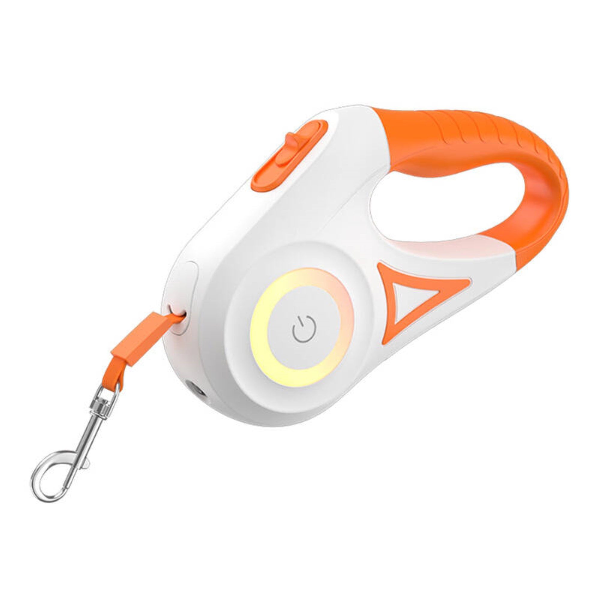 Hundeleine Automatikleine in Orange/Weiß 5m mit RGB-Beleuchtung und Taschenlampe