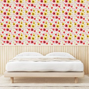 Abakuhaus Vinyltapete selbstklebendes Wohnzimmer Küchenakzent, Blume Frühling Mohnblumen-Kunst