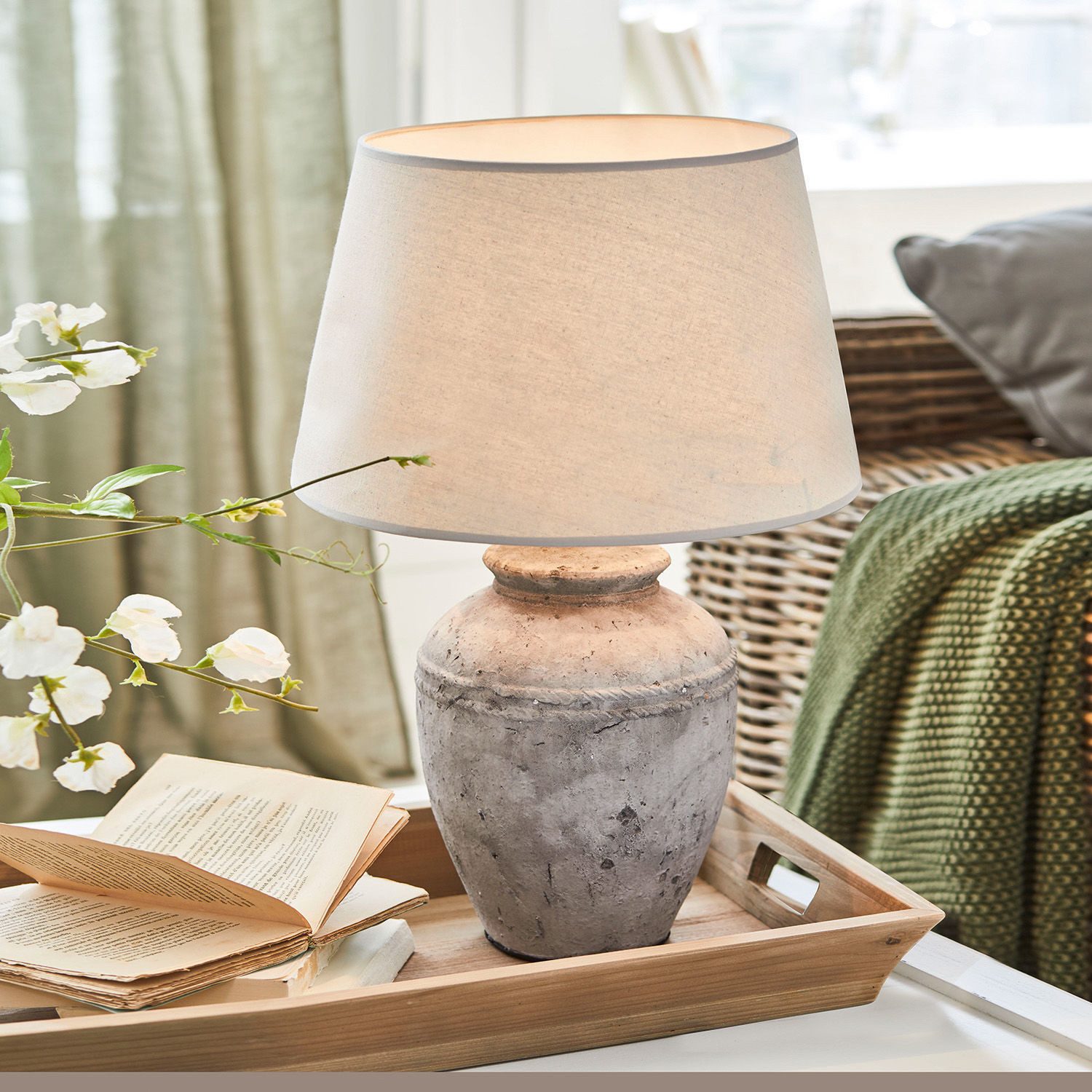 Mirabeau Tischleuchte Tischlampe Mosnay beige/antikgrau günstig online kaufen