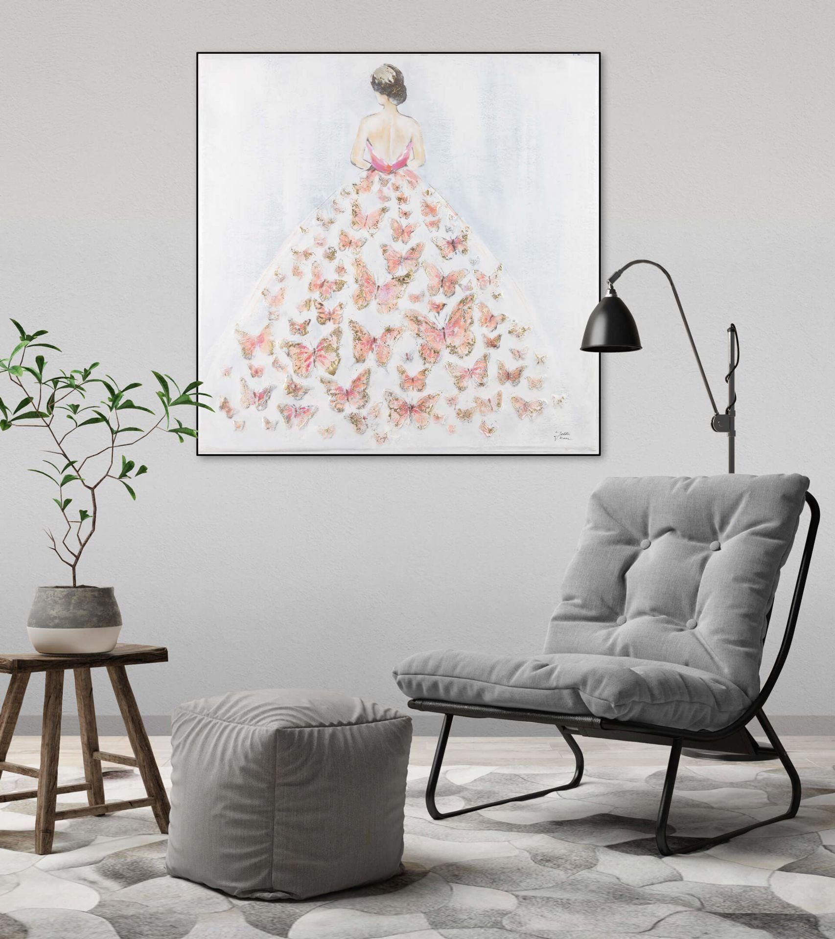 cm, Schmetterlingsball Gemälde HANDGEMALT Leinwandbild Wohnzimmer Wandbild 80x80 KUNSTLOFT 100%