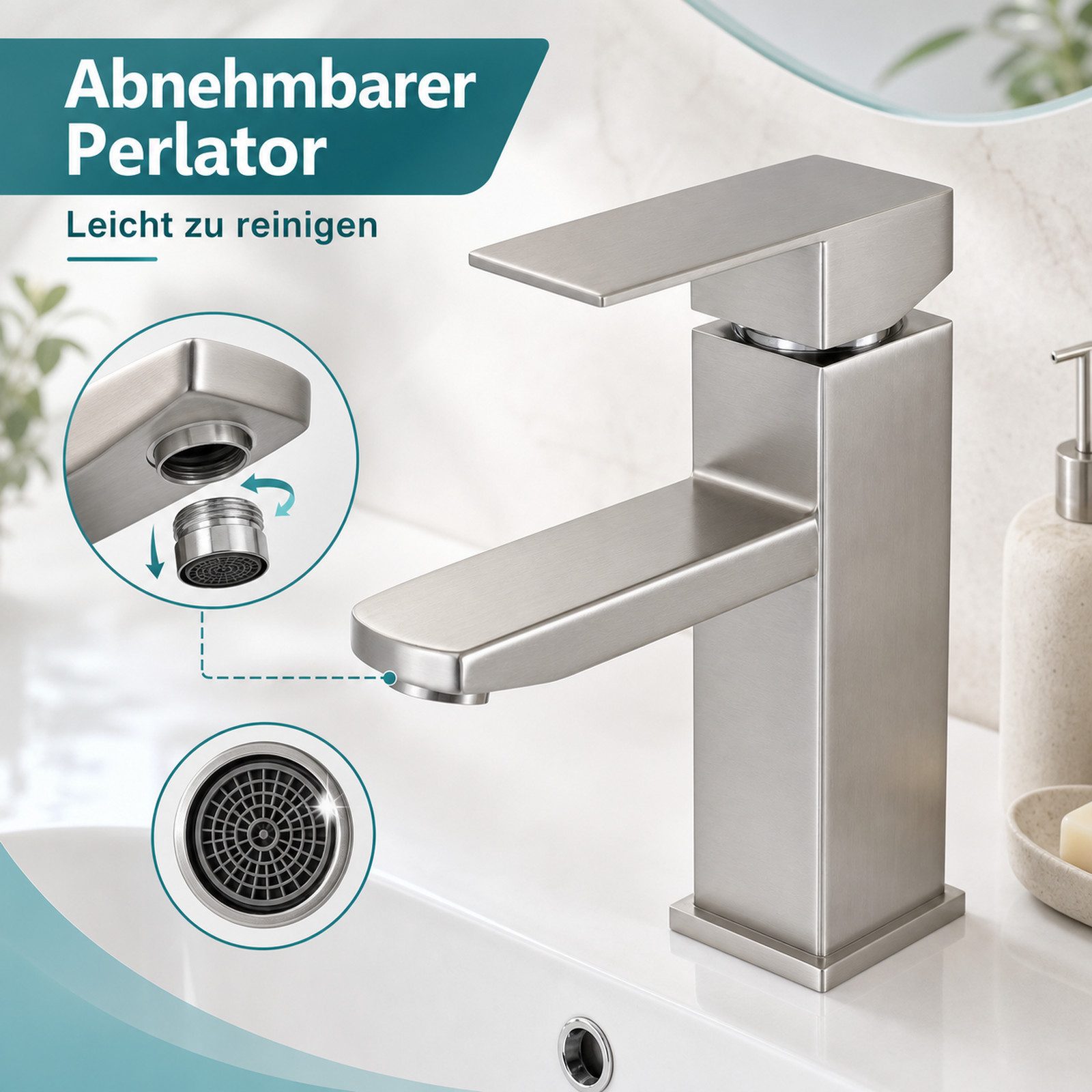 Ledklang Waschtischarmatur Spülbecken Silber/Schwarz Hochdruck Mischbatterie Hochdruck-Armatur aus Edelstahl für Waschbecken & Bad – Bild 5 von 5