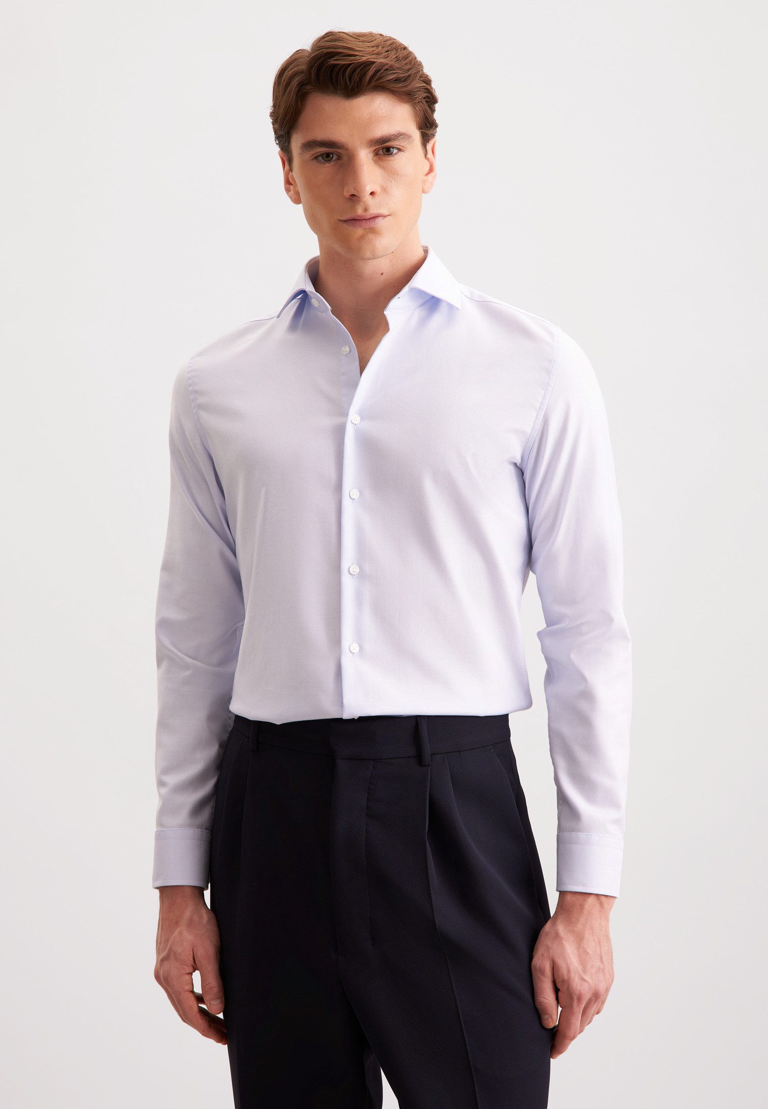 seidensticker Businesshemd Schwarze Rose Shaped 1/1 Kentkragen Fischgrat