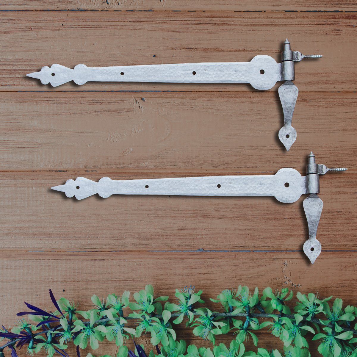 Antikas Torbeschlag Ladenbänder-2x Torband mit Kloben, Hartzink-Optik, Eisen, Silber