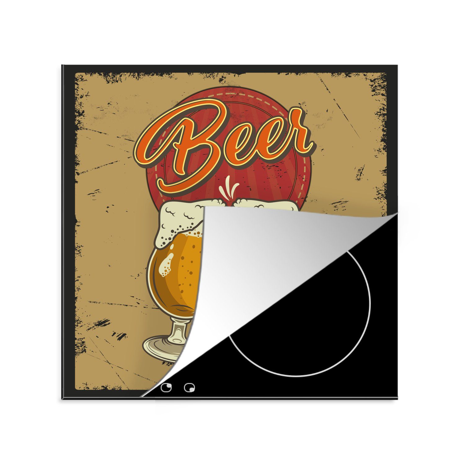 Mannshöhle Herdblende-/Abdeckplatte küche - Vinyl, Retro, MuchoWow - Glas Ceranfeldabdeckung, cm, Arbeitsplatte tlg), Bier (1 - für 78x78