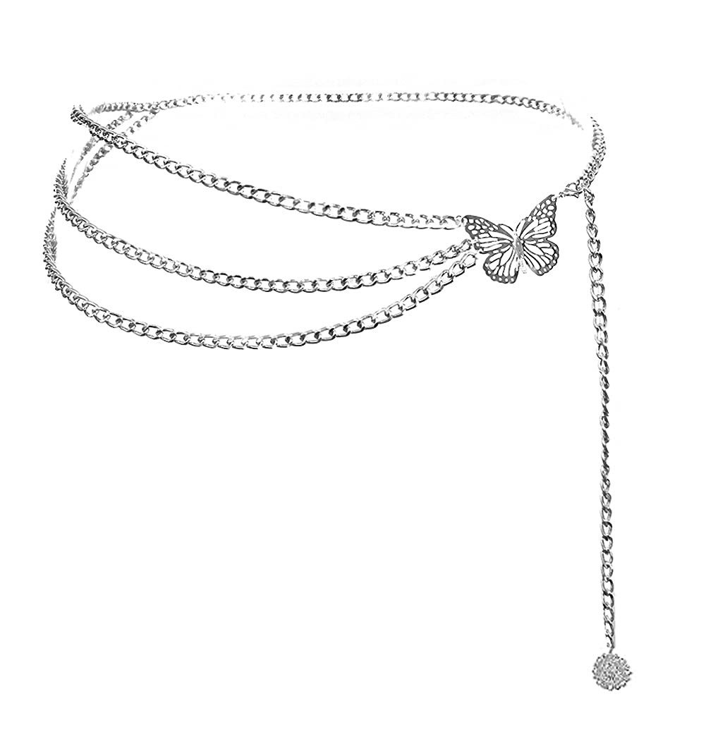 Zaewry Taillengürtel Damen Concho Kettengürtel mit Schmetterling,Verstellbare Taillenkette Metall Western Cowgirl Gürtel