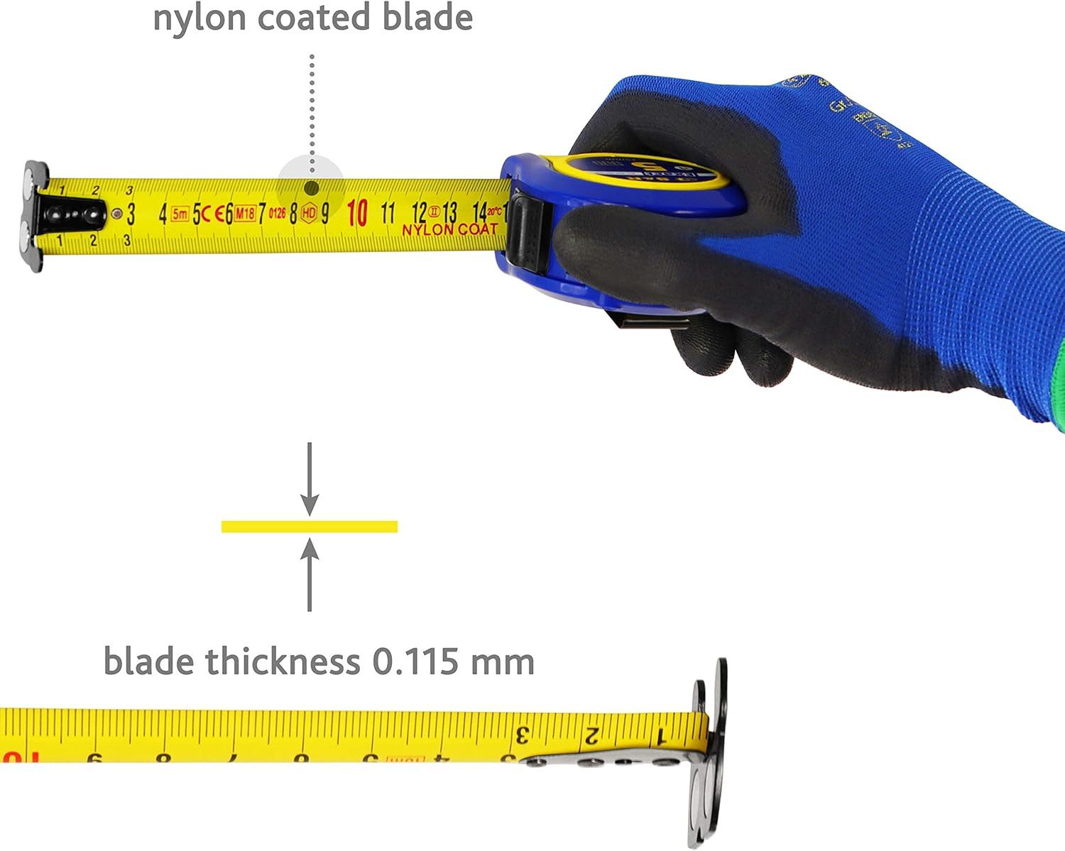 S&R Maßband 10 m x 25mm mit Magnet-Haken, kompakt, Nylon-beschichtetes Massband, schlagfestes Gehäuse, Feststeller, Metermaß mit Gürtelclip