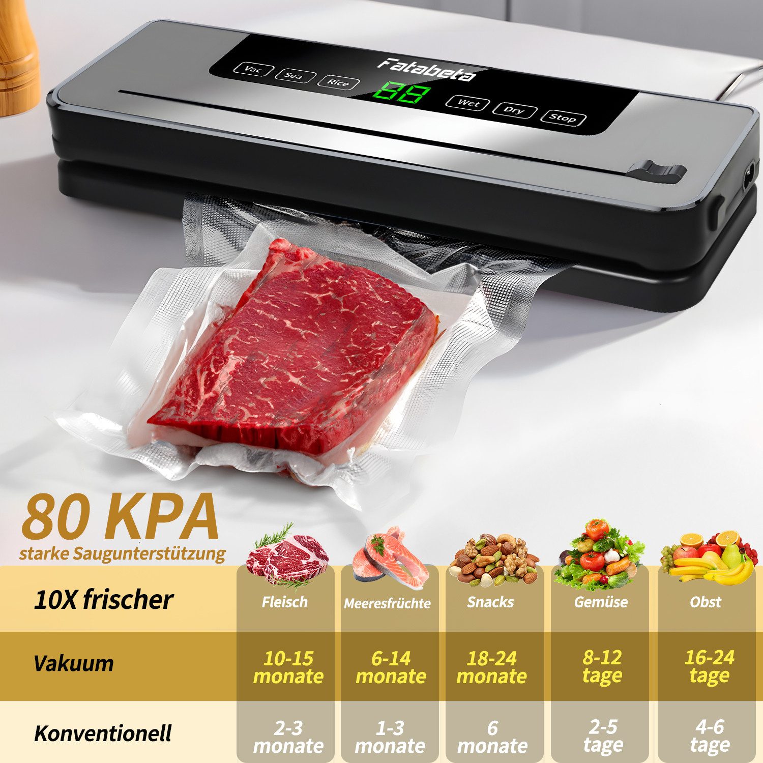 7MAGIC Vakuumierer 6 in 1 Vakuumiergerät, Folienschweißgerät für Sous Vide Kochen, Rollenbreite 30 cm, 110W, bis zu 10X Länger Frisch, mit 20 Vakuumbeuteln und 1 Schlauch