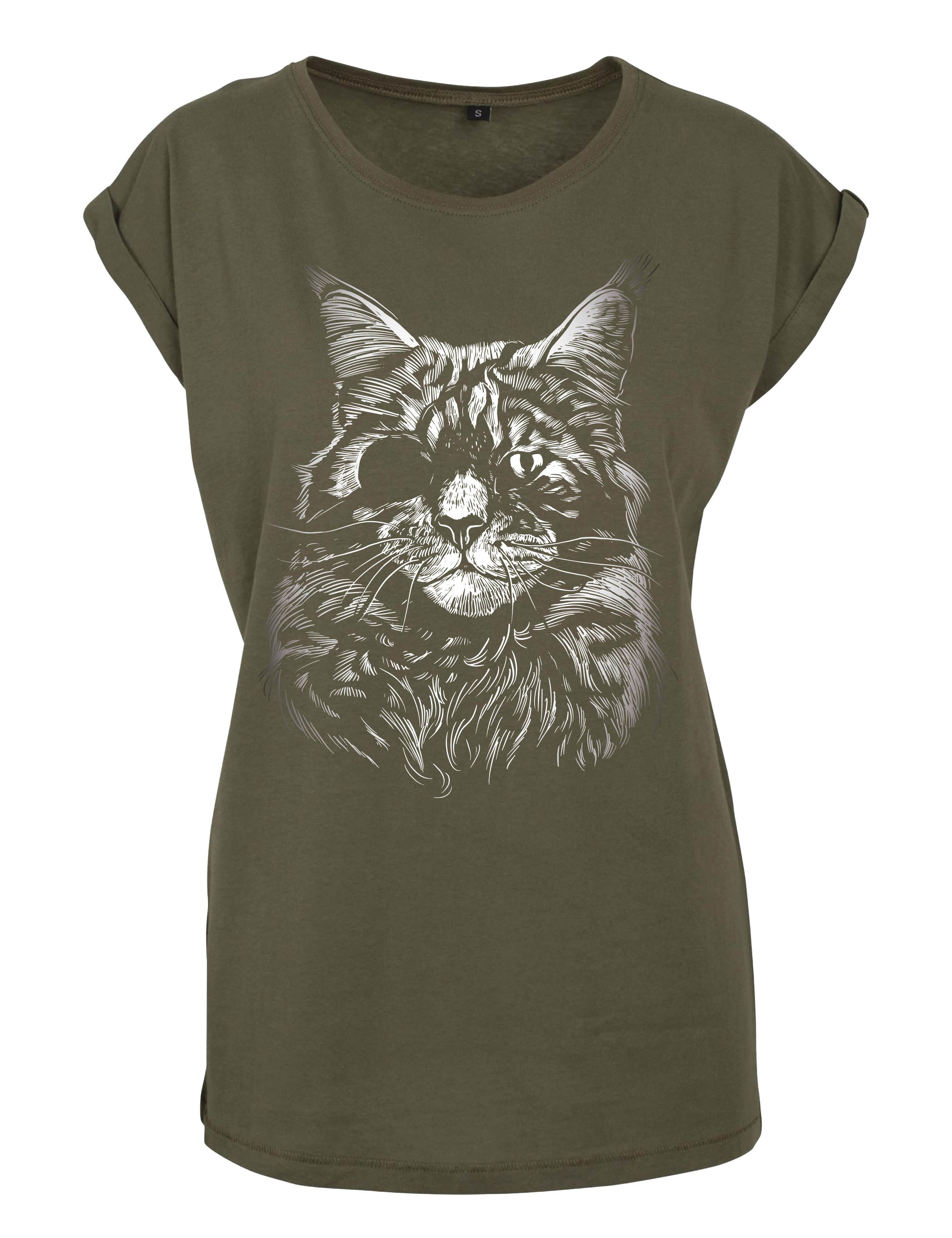 Print-Shirt "Katze Augenklappe" Damen T-Shirt Statement Geschenk Frauen Motiv