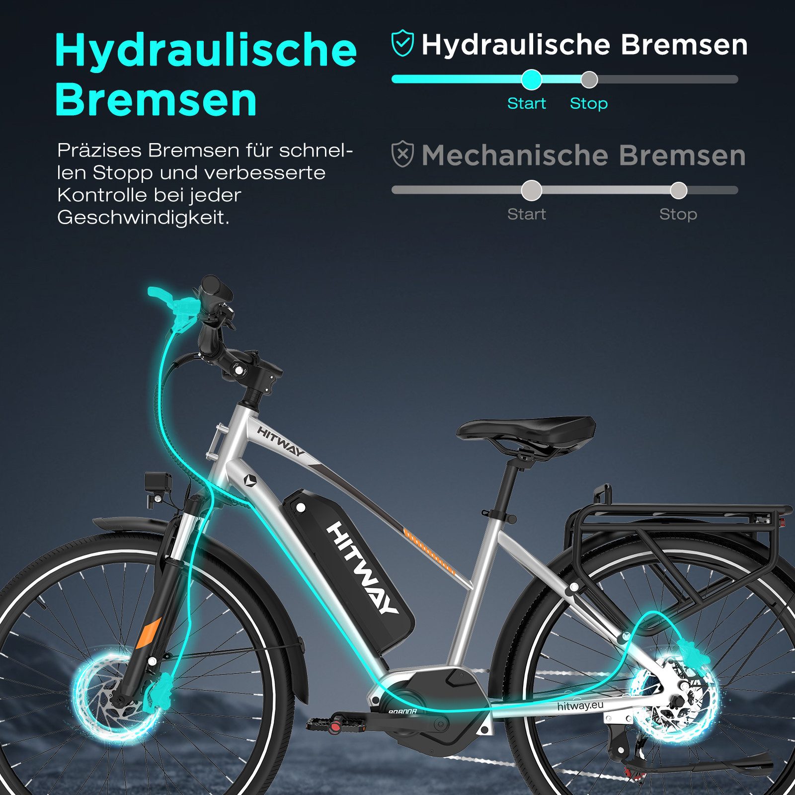HITWAY E-Bike Cityrad E-Bike 27,5 Zoll, 70 Nm Mittelmotor,Hydraulikbremse,bis zu 180 km, 7 Gang shimano shimano Schaltwerk, Kettenschaltung, Mittelmotor, 468 Wh – Bild 5 von 5