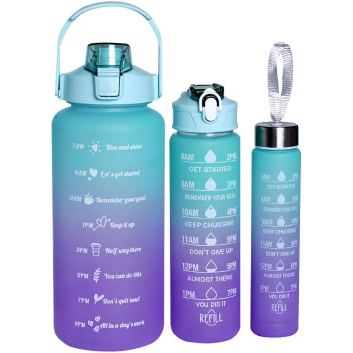 R2 Invest Trinkflasche Sport Wasserflaschen Set 3 Stück 2000 ml 750 ml 280 ml