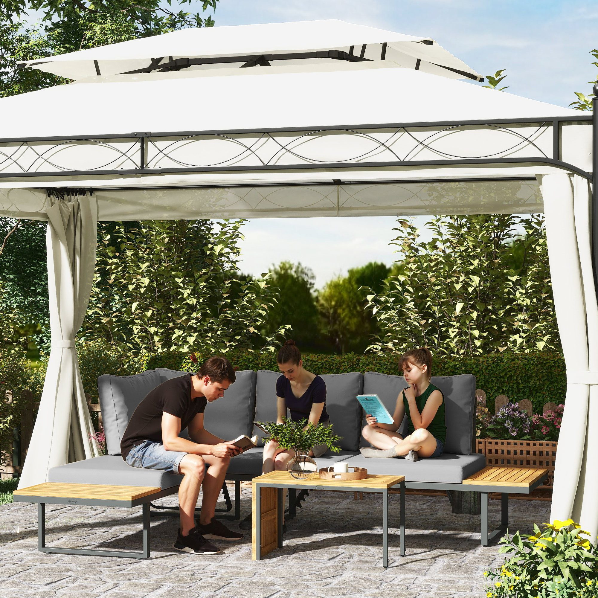 Outsunny Garten-Essgruppe mit Eckbank, verstellbar Rückenlehne, günstig online kaufen