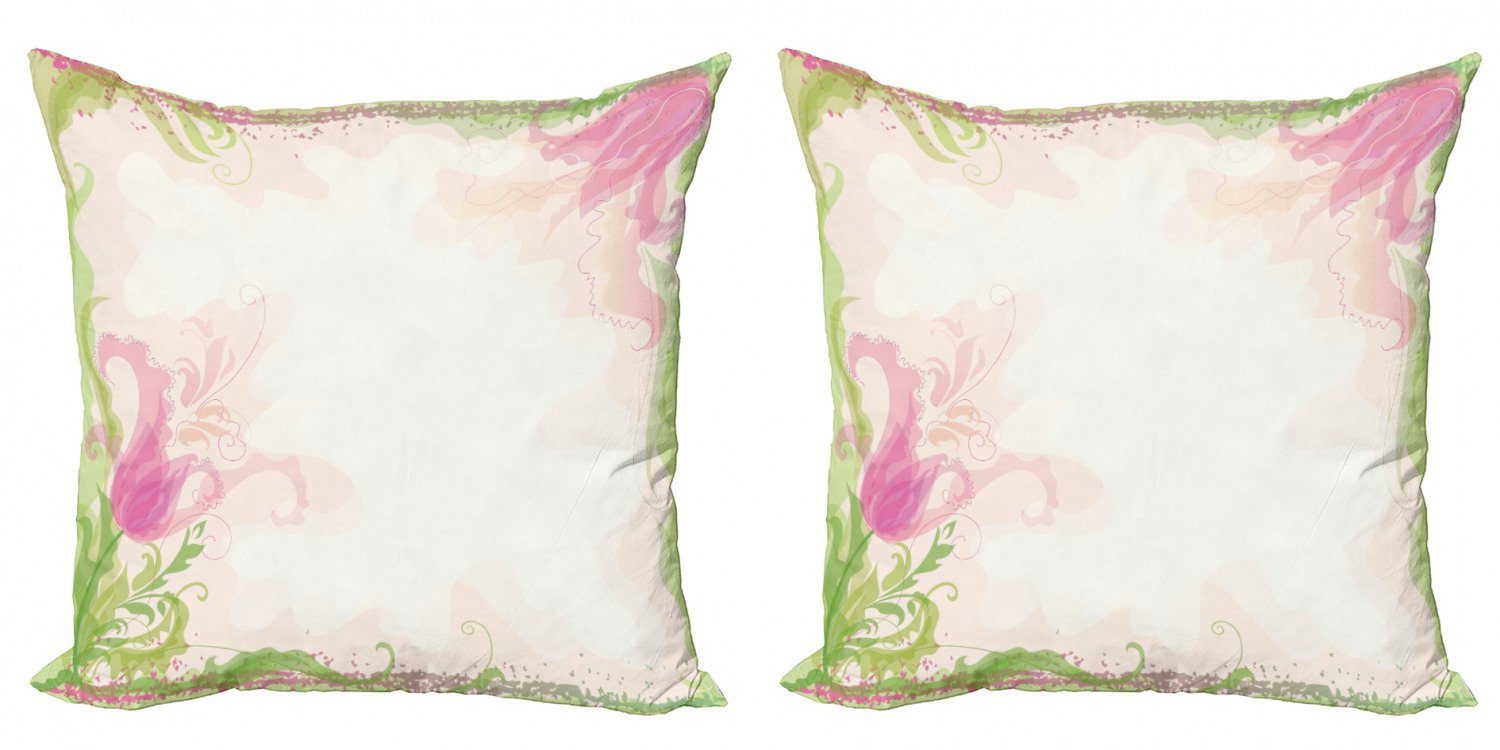 Kissenbezüge Modern Accent Doppelseitiger Digitaldruck, Abakuhaus (2 Stück), Pink und Weiß Pastell Tulpen