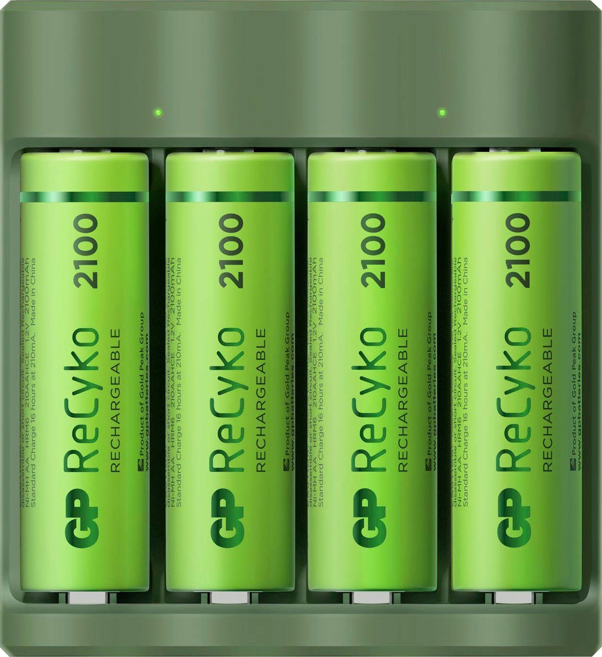 GP Batteries USB-Akkuladegerät B421 inkl. 4x ReCyko AA Akkus je 2100 mAh Akku-Ladestation | Akkus und PowerBanks