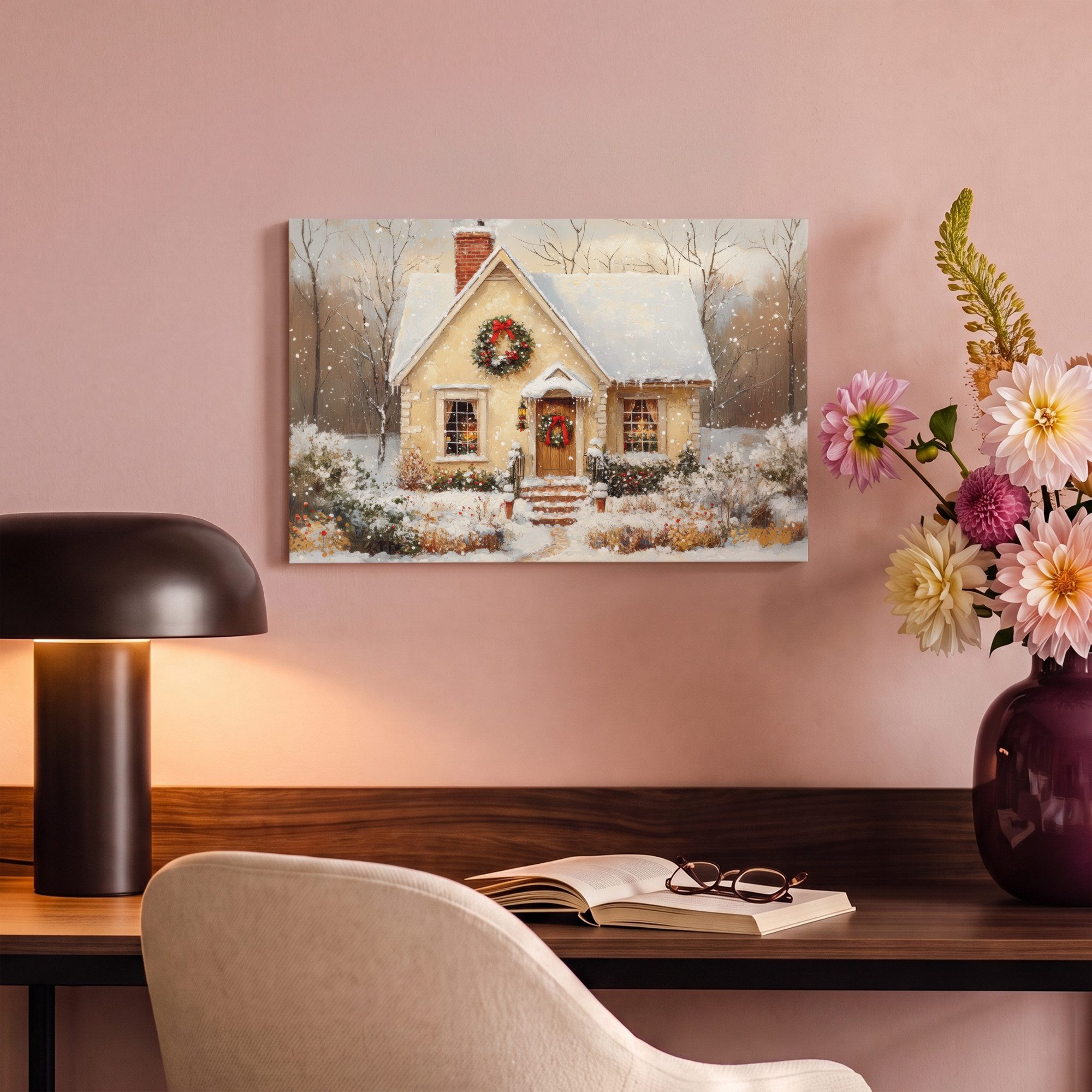 OneMillionCanvasses® Leinwandbild Weihnachten - Zuhause - Winter - Schnee, Fotodruck (1 St), Wandbild, Deko Schlafzimmer Wohnzimmer Flur 20x20 cm – Bild 4 von 5