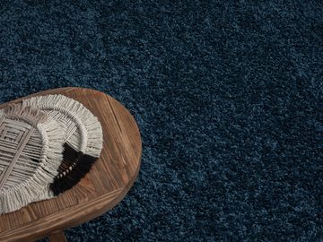 Teppich Hochflor Teppich SHAGGY dunkelblau rechteckig diverse Größen, LebensWohnArt, Höhe: 3.7 mm